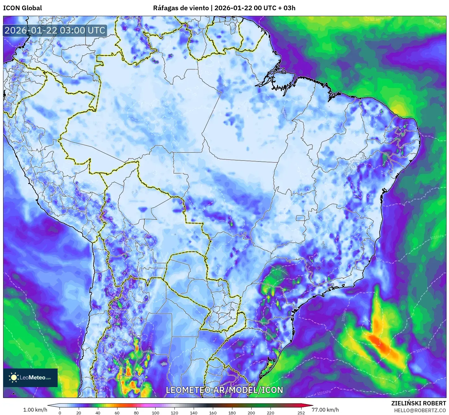 ICON model - Brasil, Ráfagas de viento