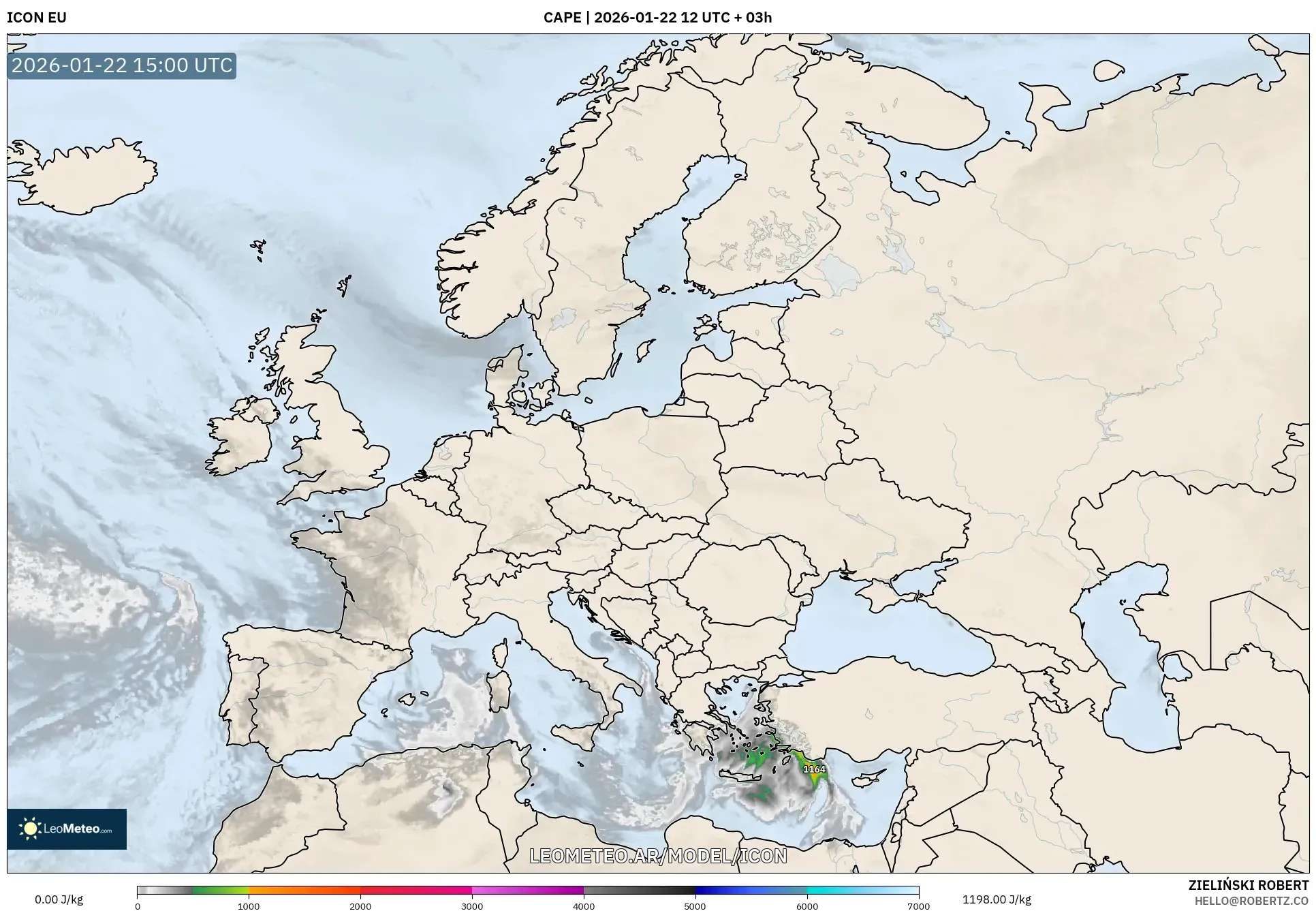 ICON model - Europa, CAPE
