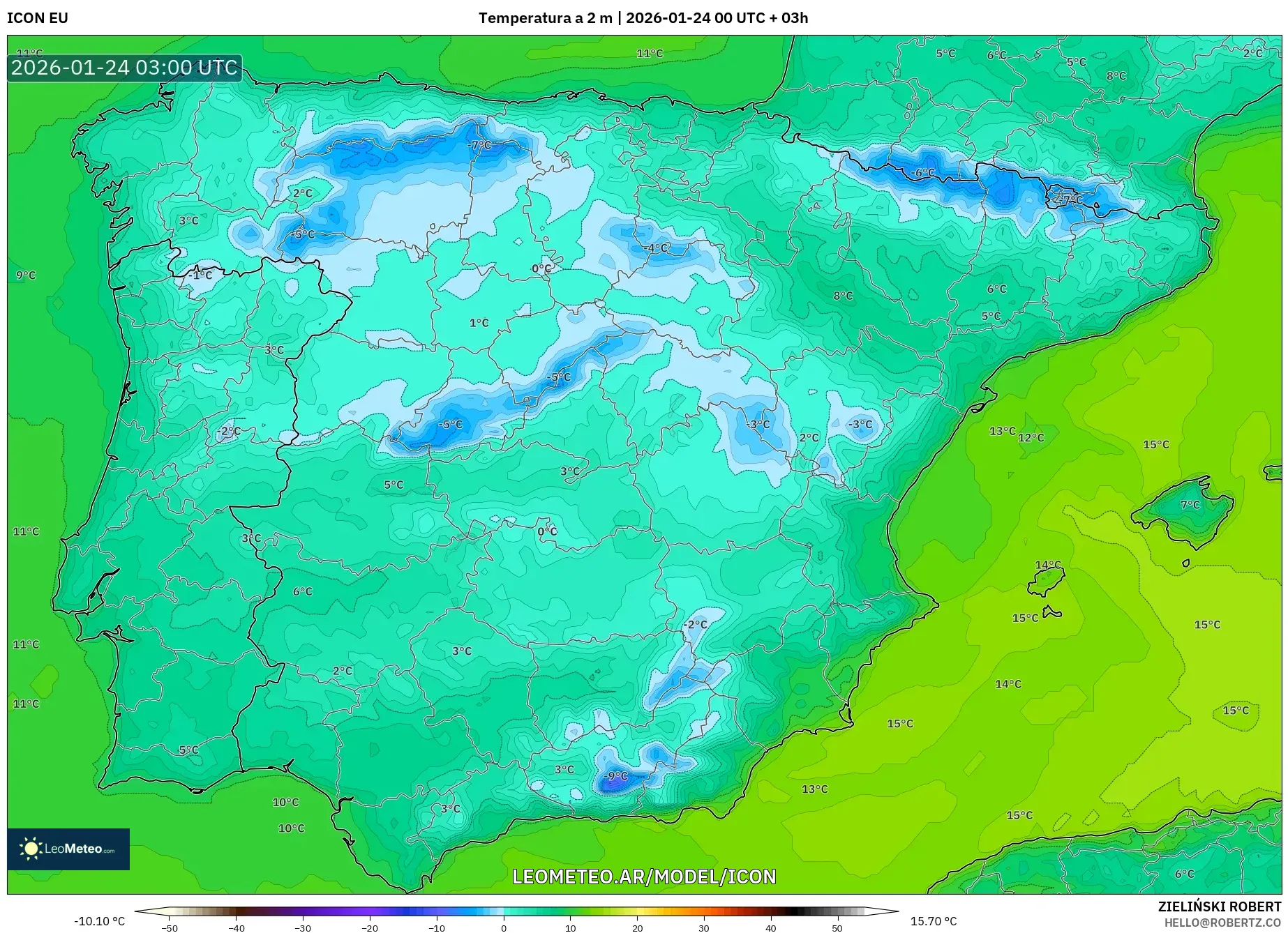 ICON model - España, Temperatura a 2 m