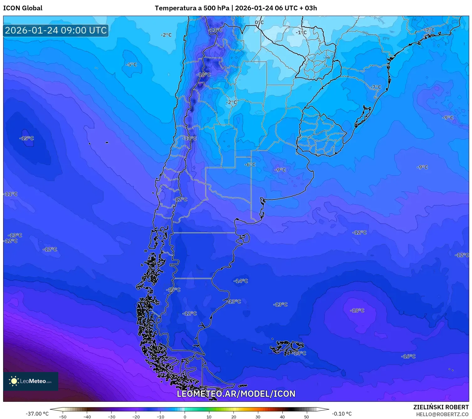 ICON model - Argentina, Temperatura a 500 hPa