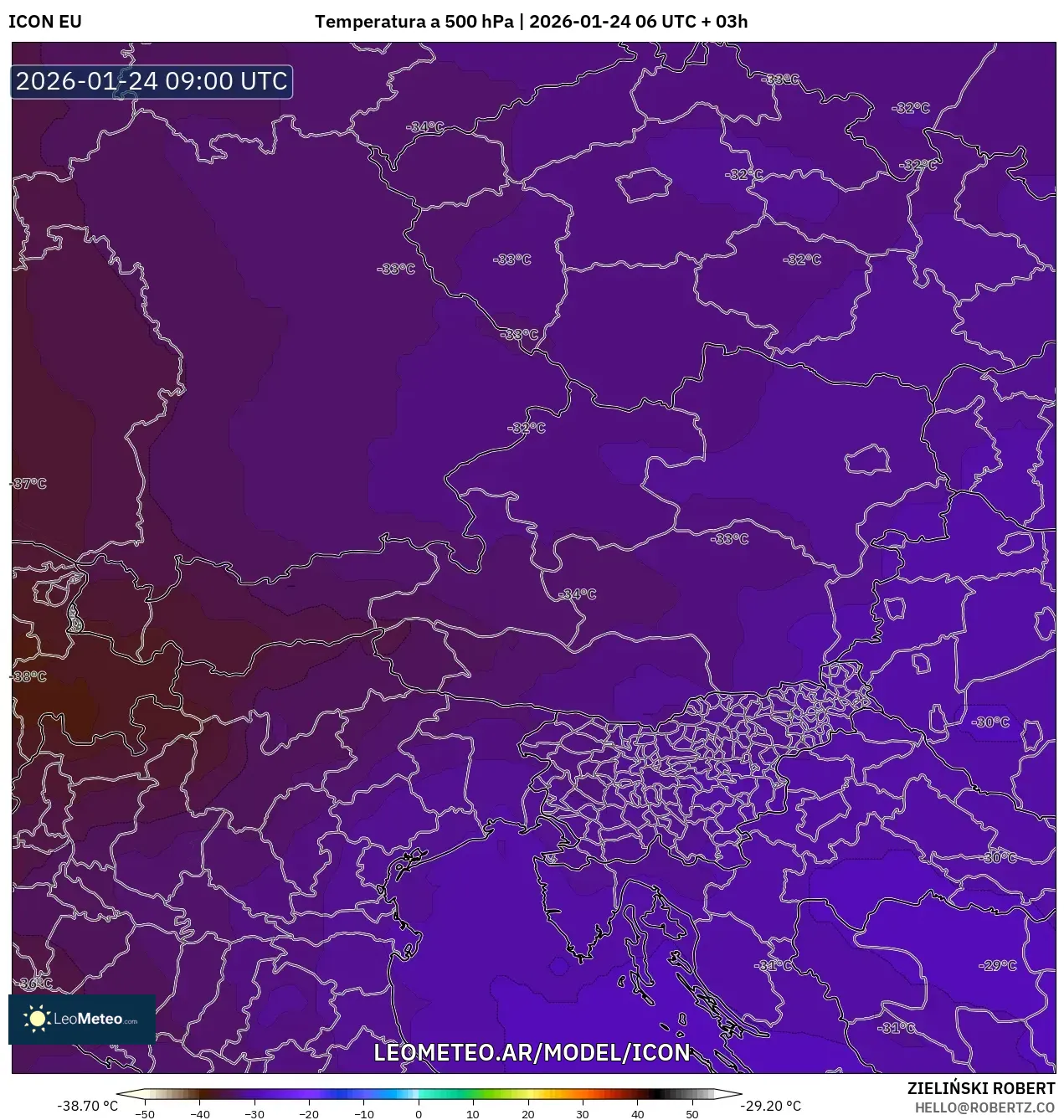 ICON model - Austria, Temperatura a 500 hPa