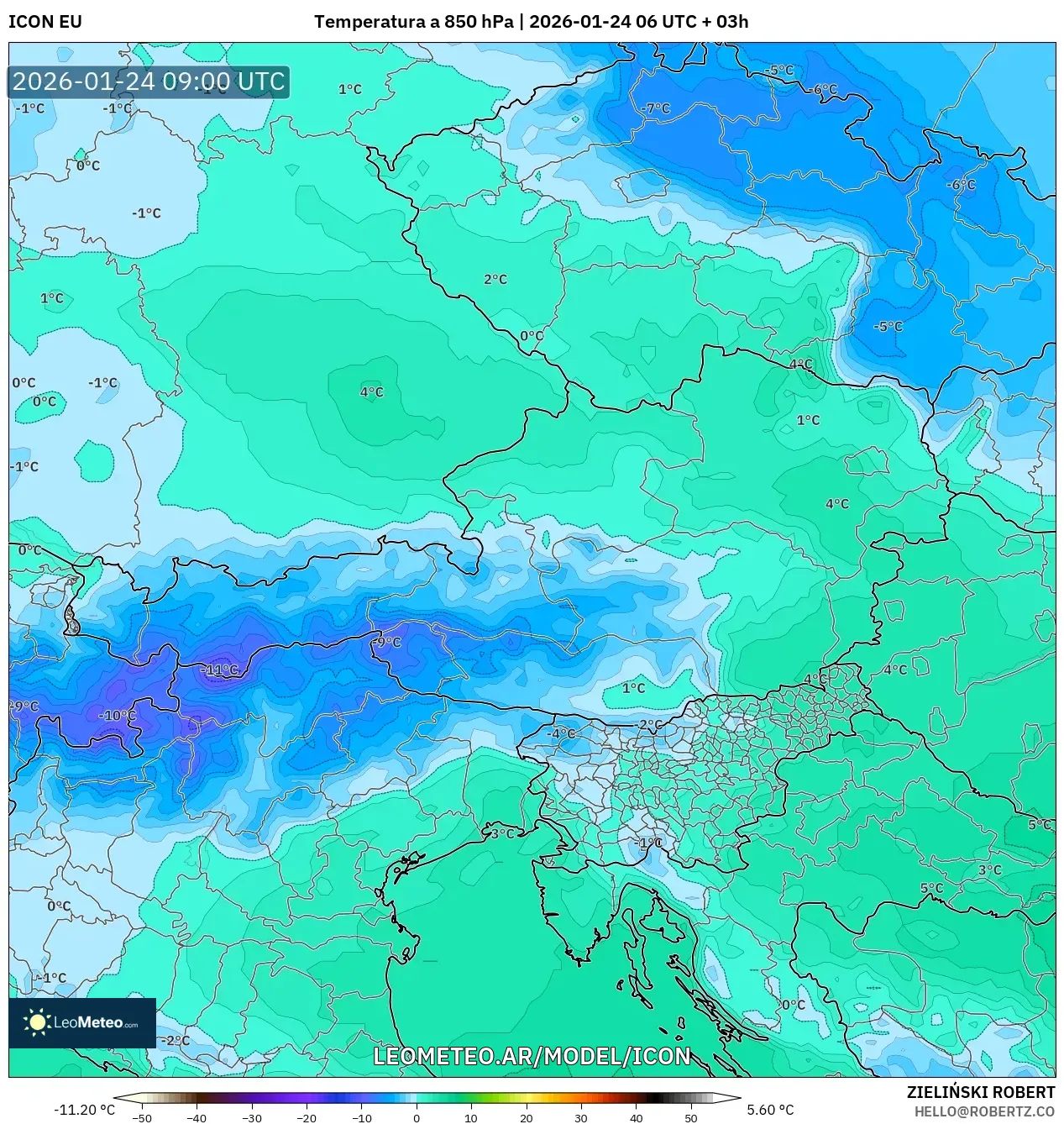ICON model - Austria, Temperatura a 850 hPa