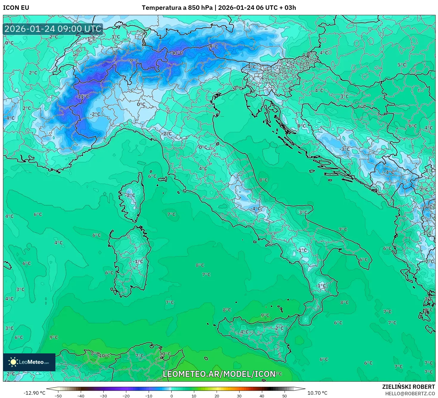 ICON model - Italia, Temperatura a 850 hPa