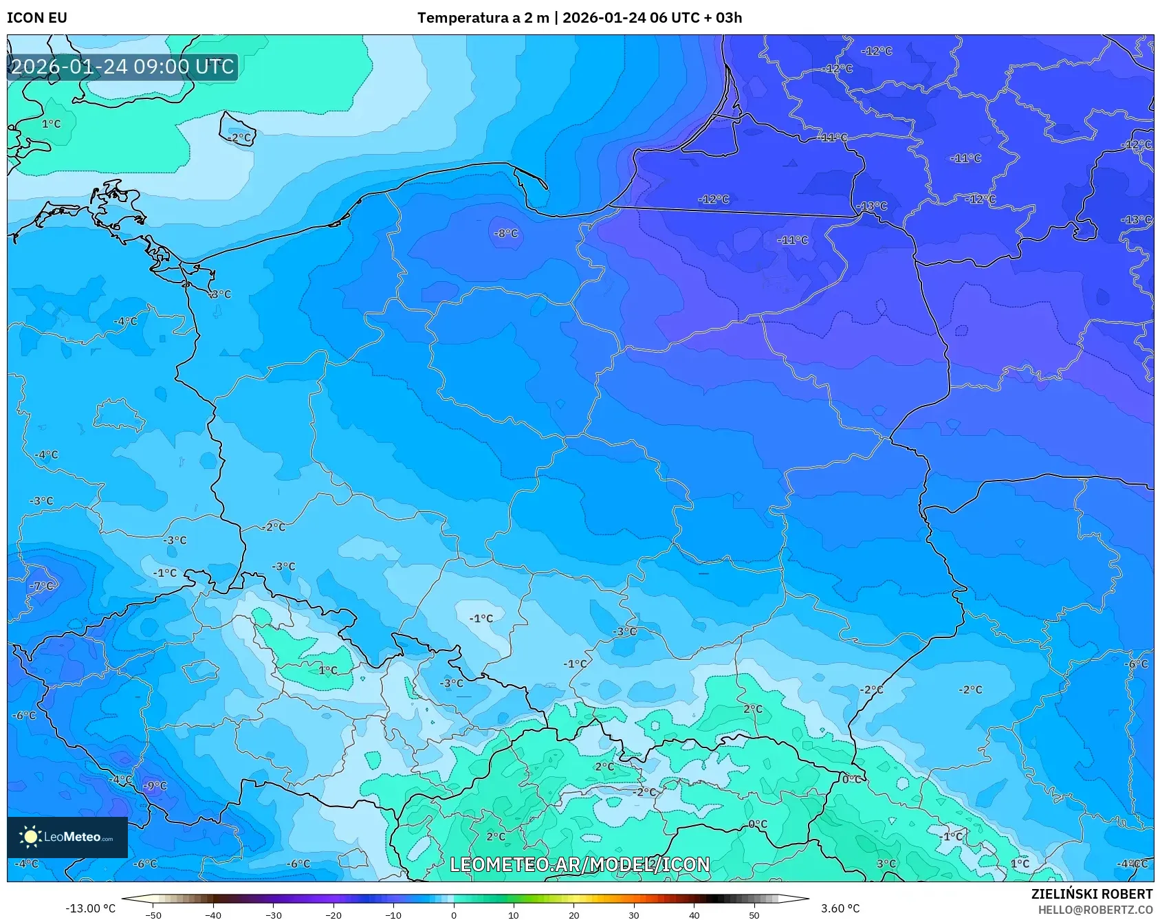 ICON model - Polonia, Temperatura a 2 m