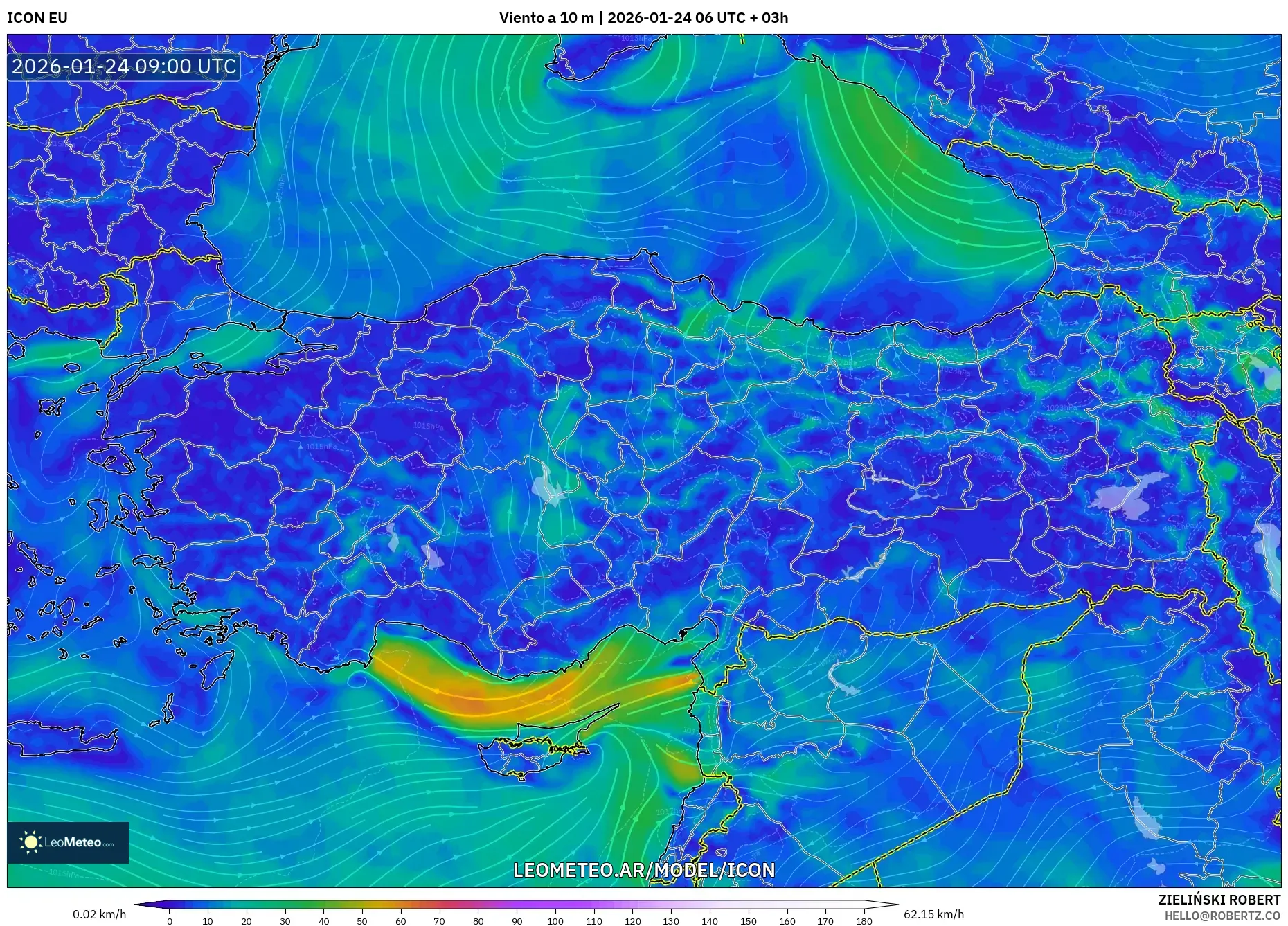 ICON model - Turquía, Viento a 10 m