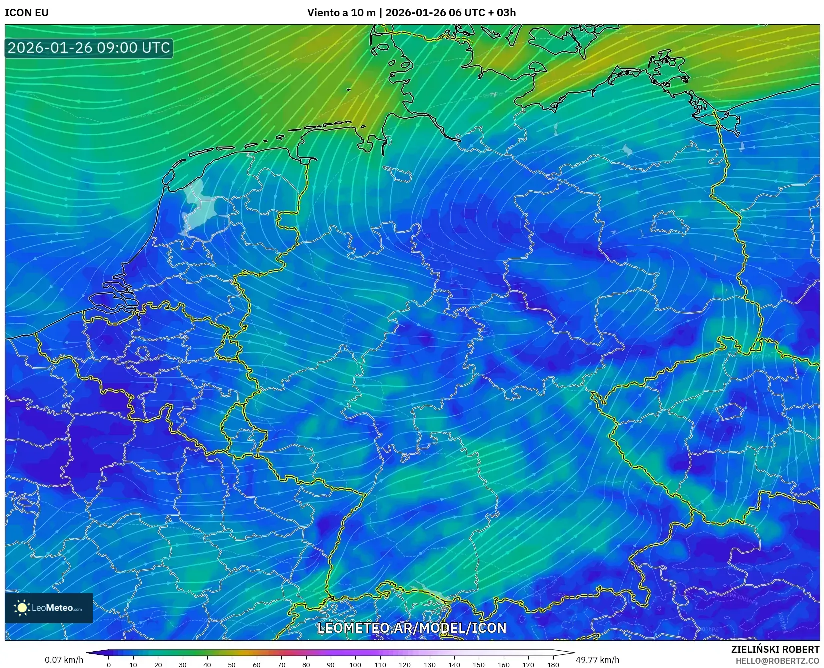 ICON model - Alemania, Viento a 10 m