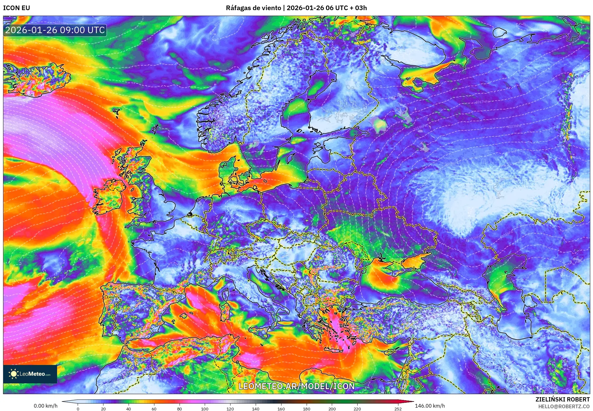 ICON model - Europa, Ráfagas de viento