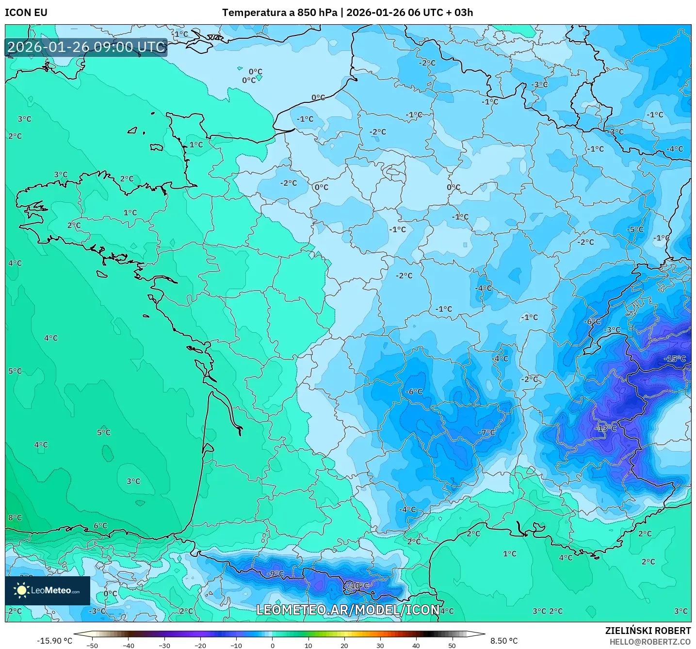 ICON model - Francia, Temperatura a 850 hPa