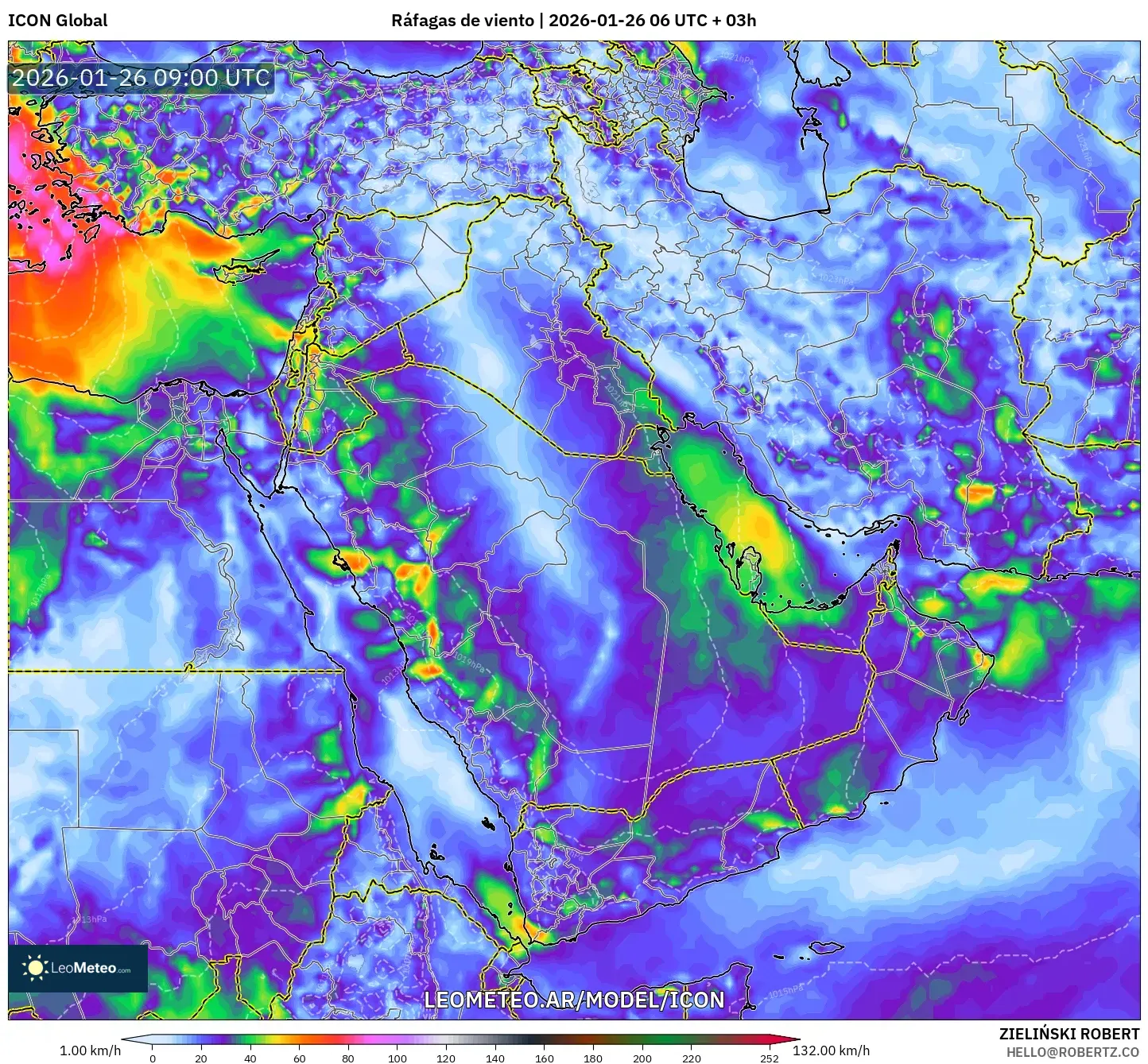 ICON model - Oriente Medio, Ráfagas de viento