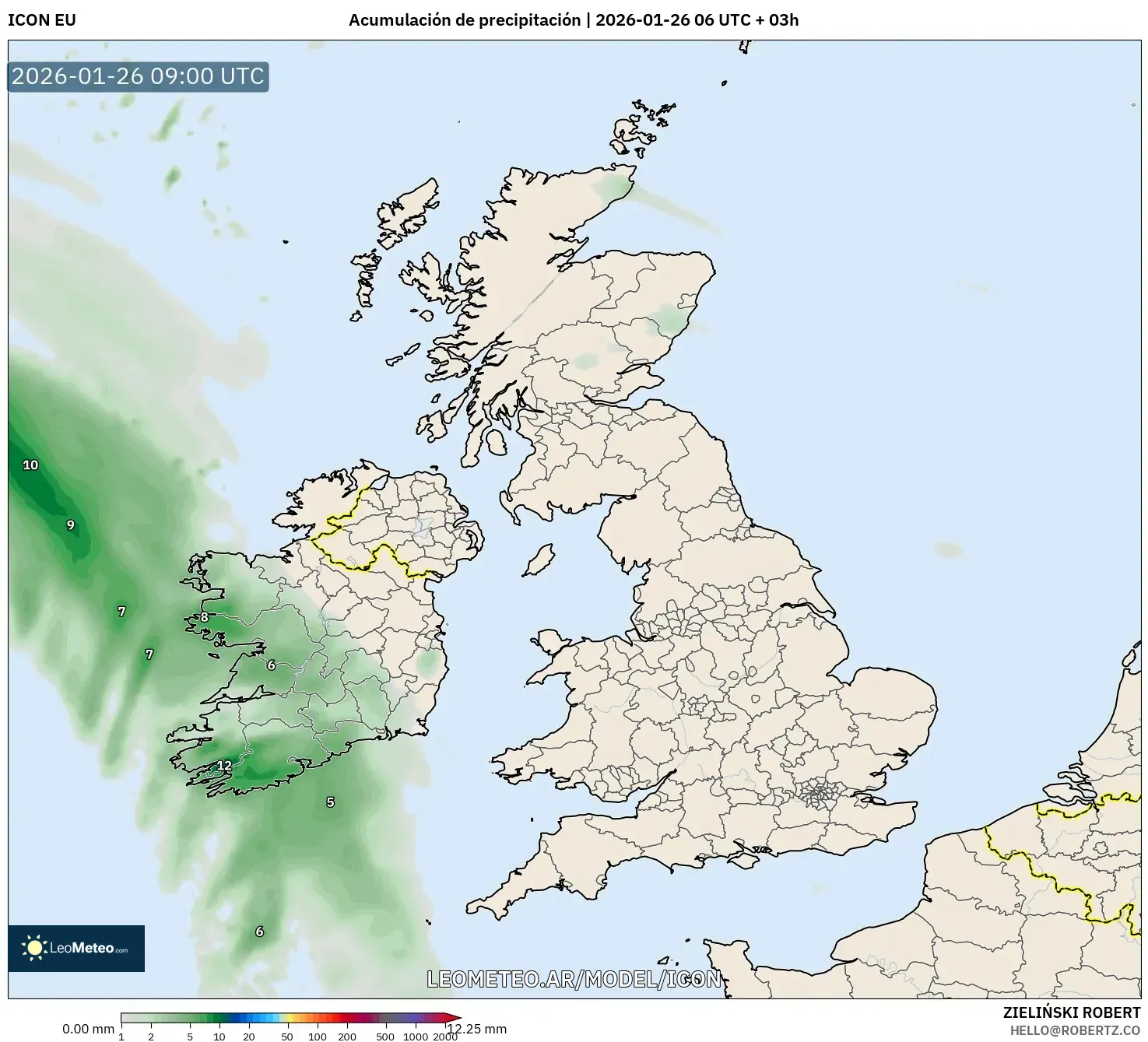 ICON model - Reino Unido, Acumulación de precipitación