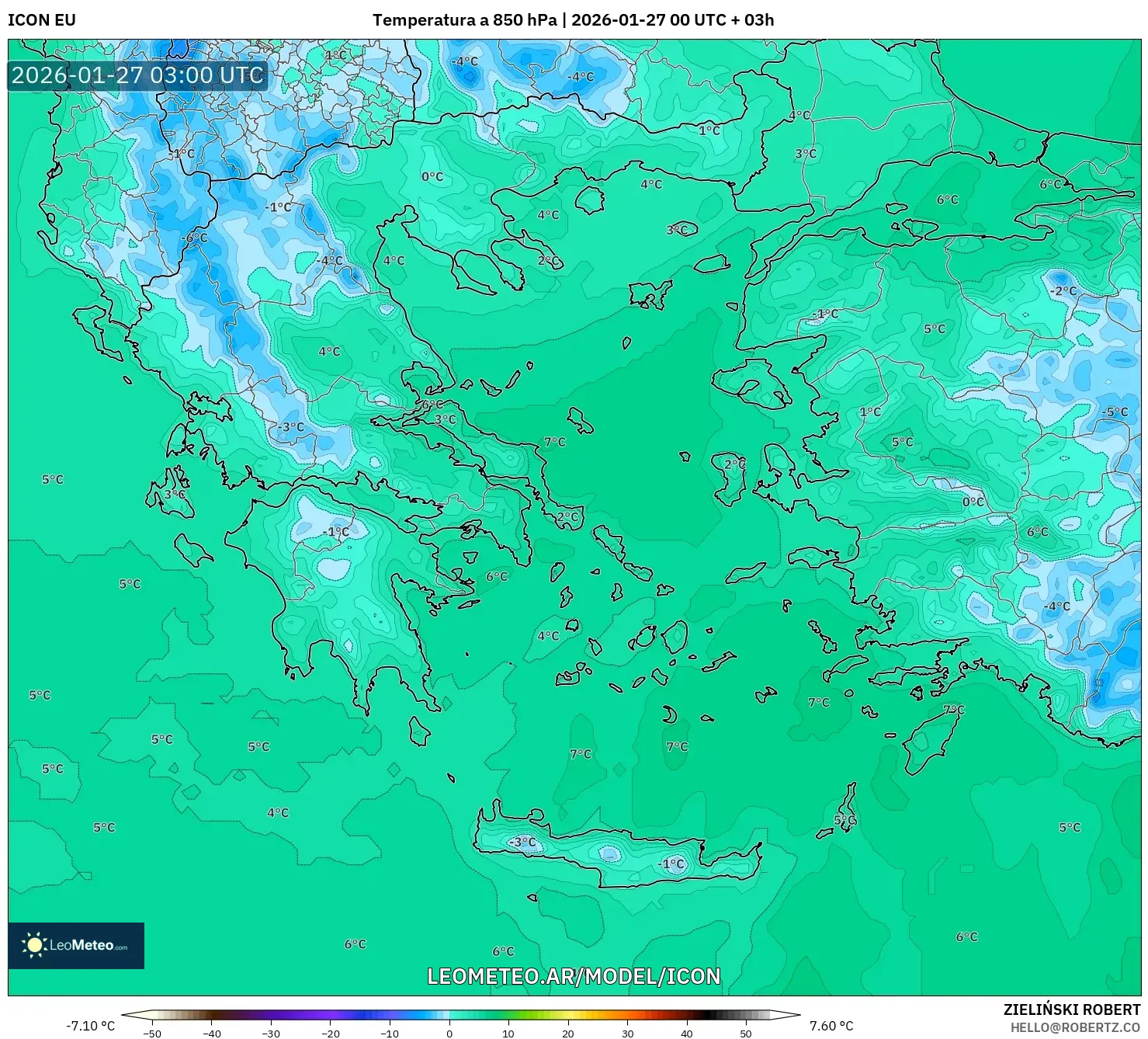 ICON model - Grecia, Temperatura a 850 hPa