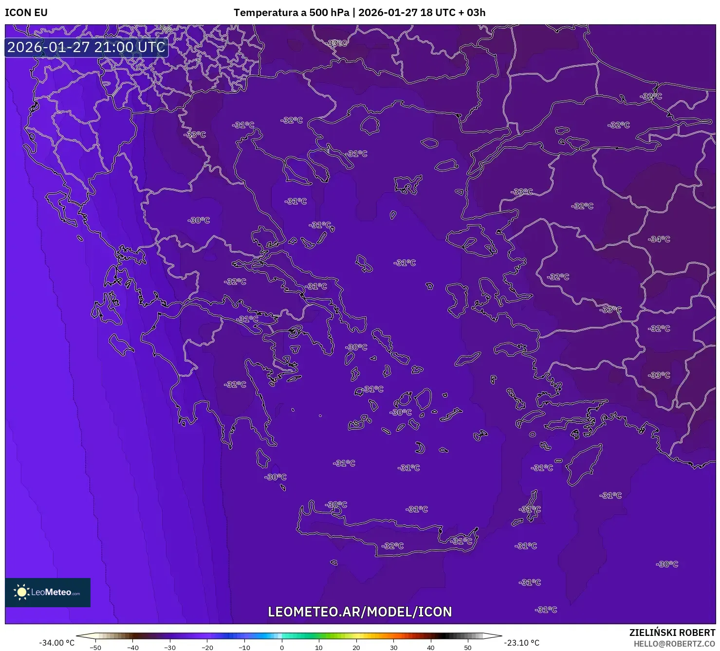 ICON model - Grecia, Temperatura a 500 hPa