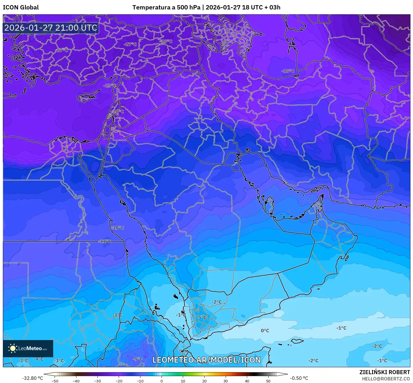 ICON model - Oriente Medio, Temperatura a 500 hPa