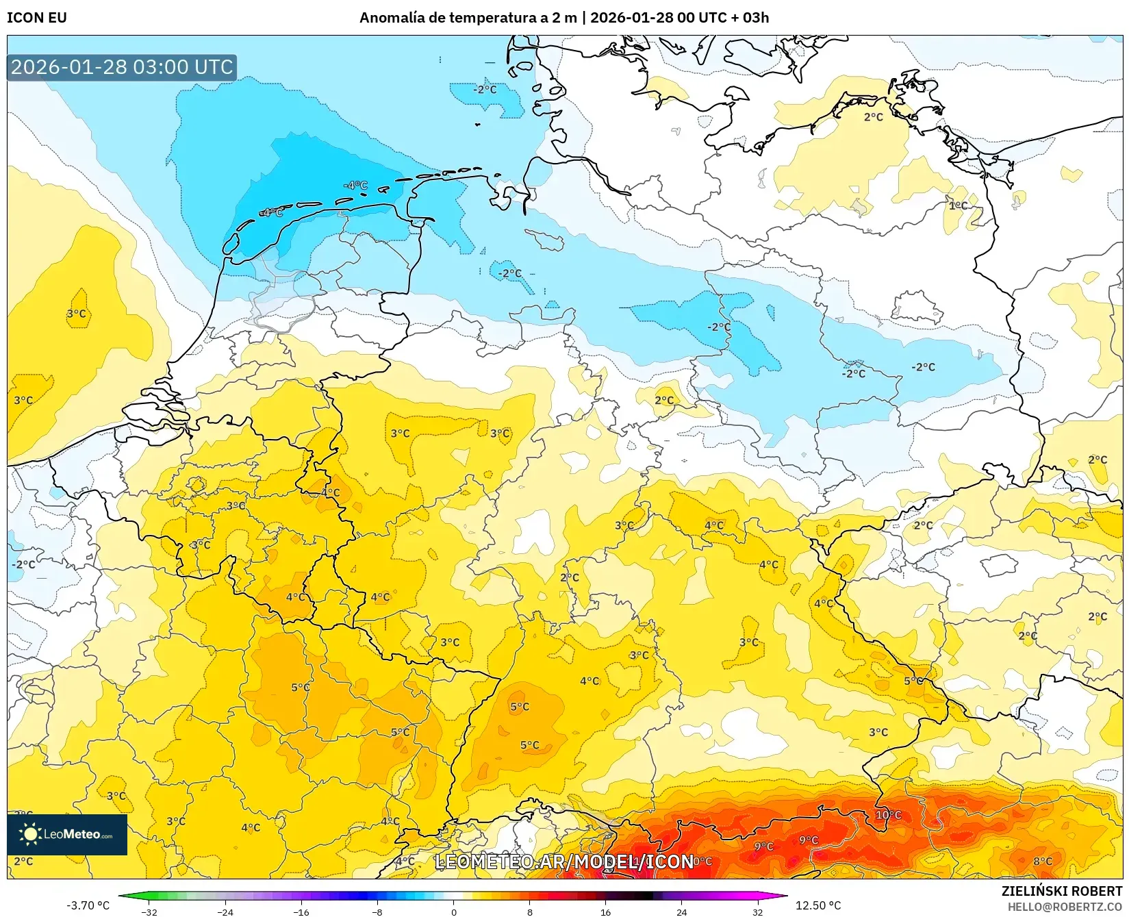 ICON model - Alemania, Anomalía de temperatura a 2 m