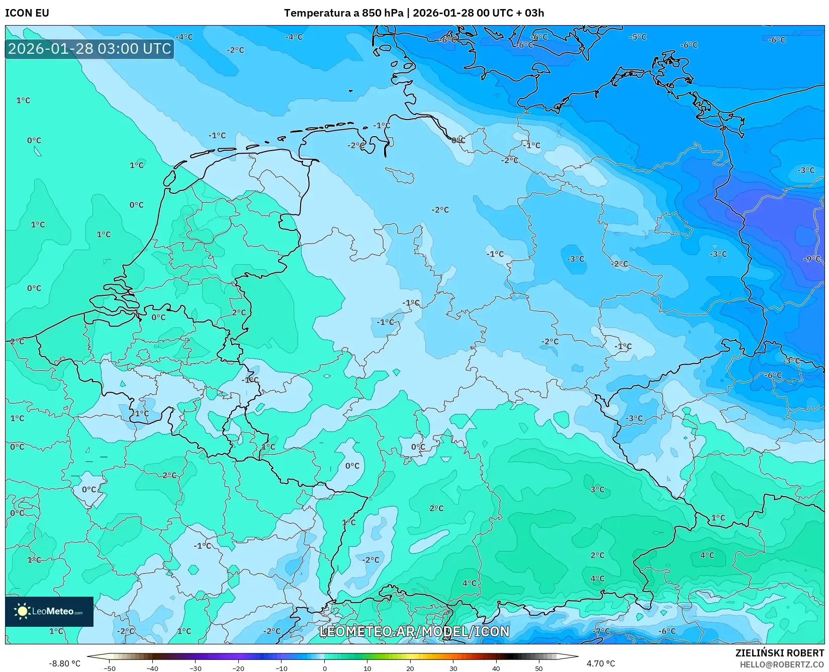 ICON model - Alemania, Temperatura a 850 hPa