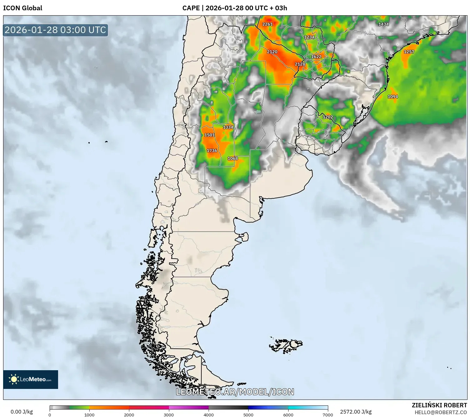 ICON model - Argentina, CAPE