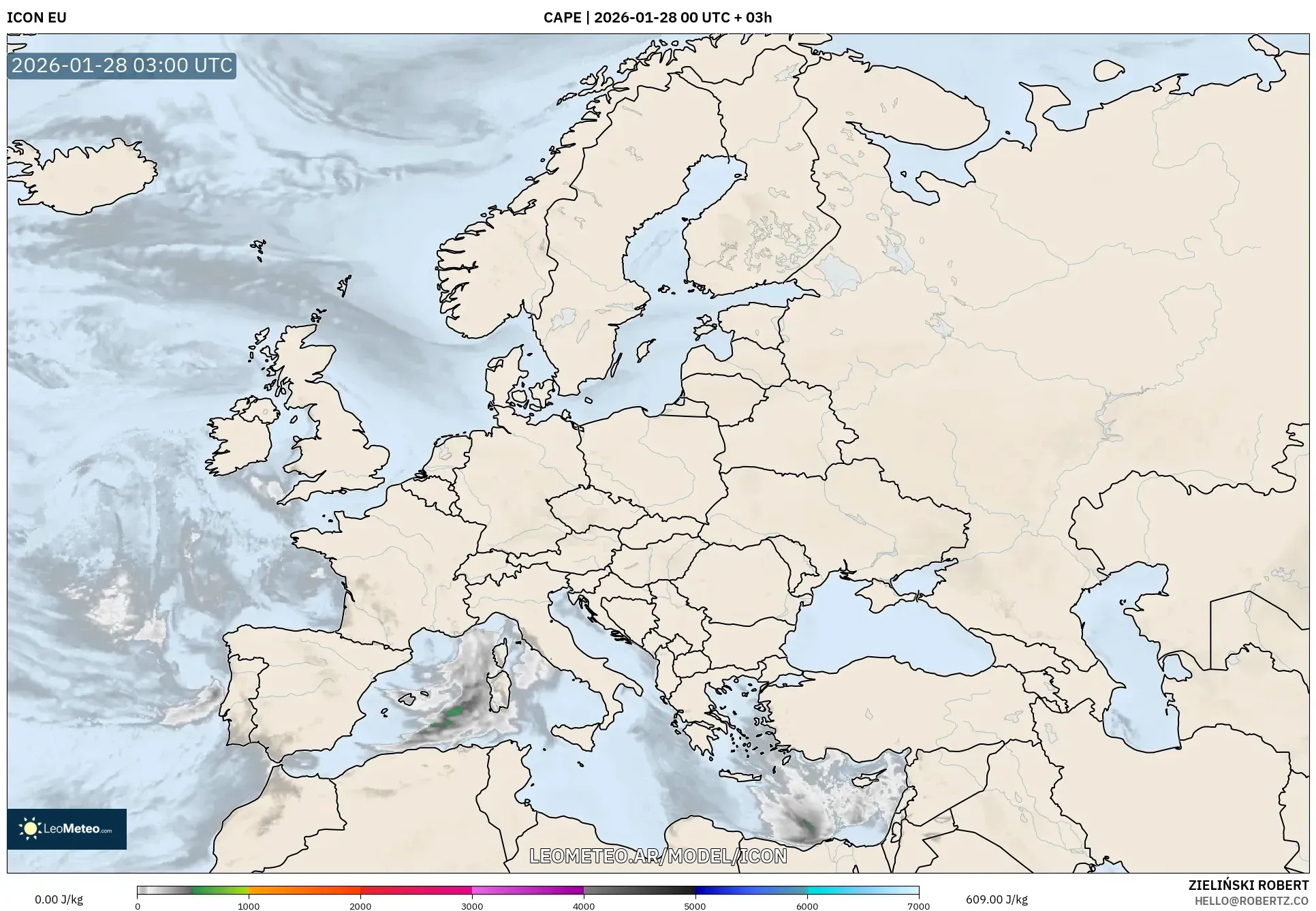 ICON model - Europa, CAPE