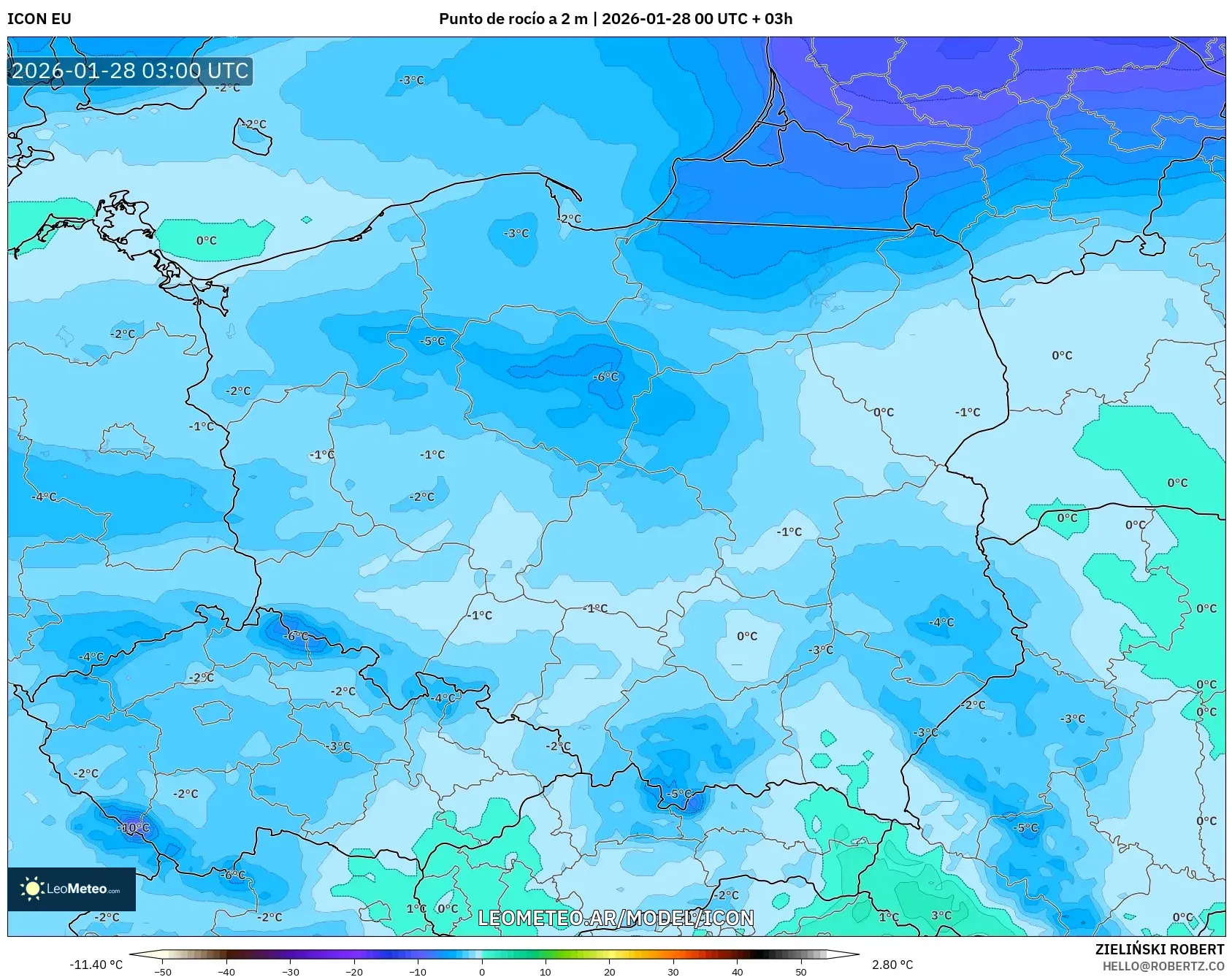 ICON model - Polonia, Punto de rocío a 2 m