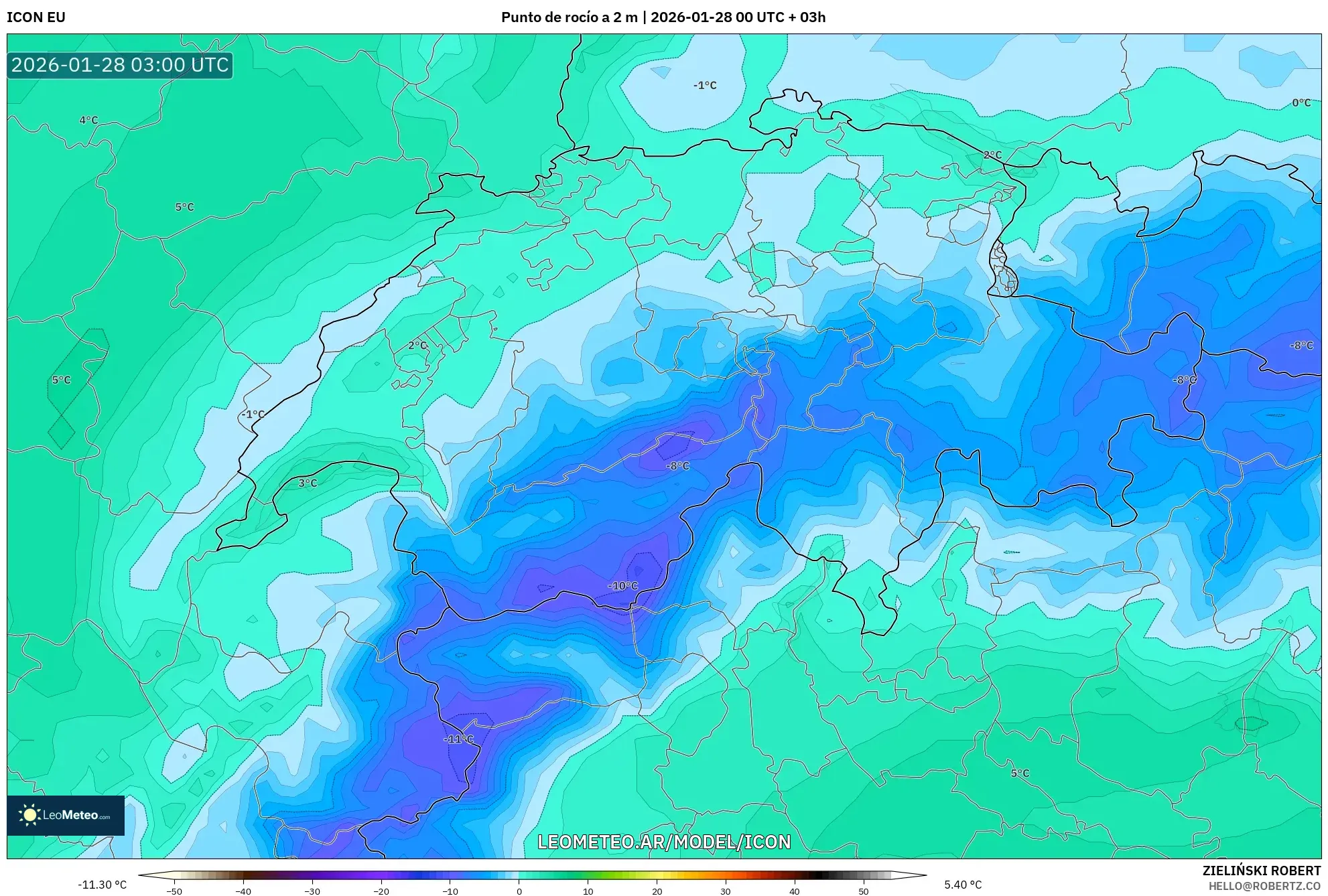 ICON model - Suiza, Punto de rocío a 2 m