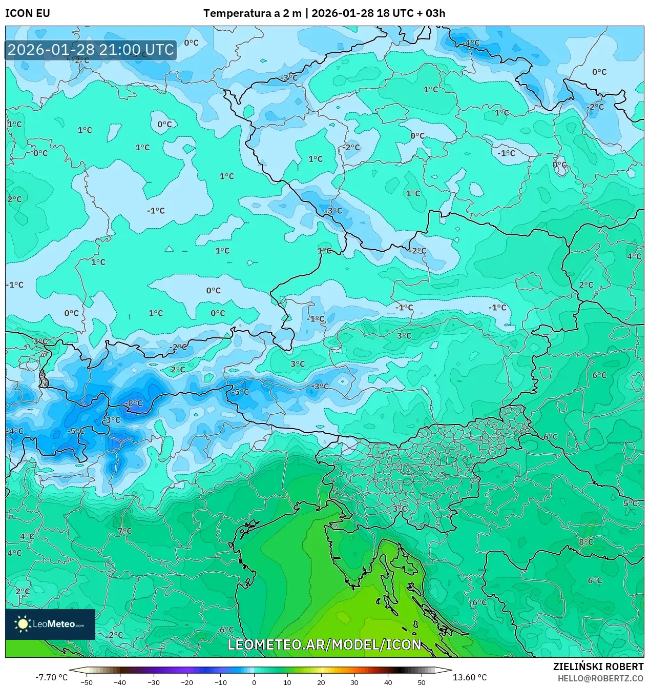 ICON model - Austria, Temperatura a 2 m