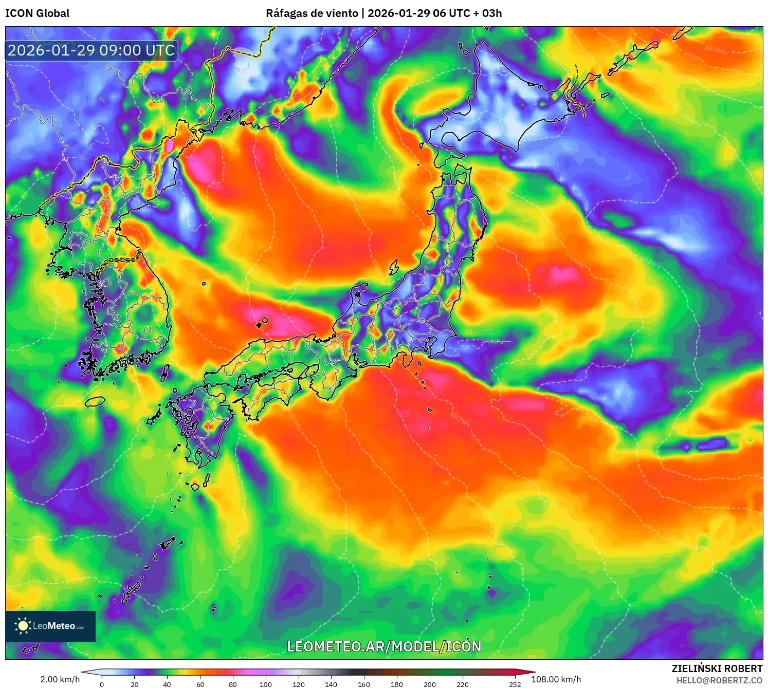 ICON model - Japón, Ráfagas de viento