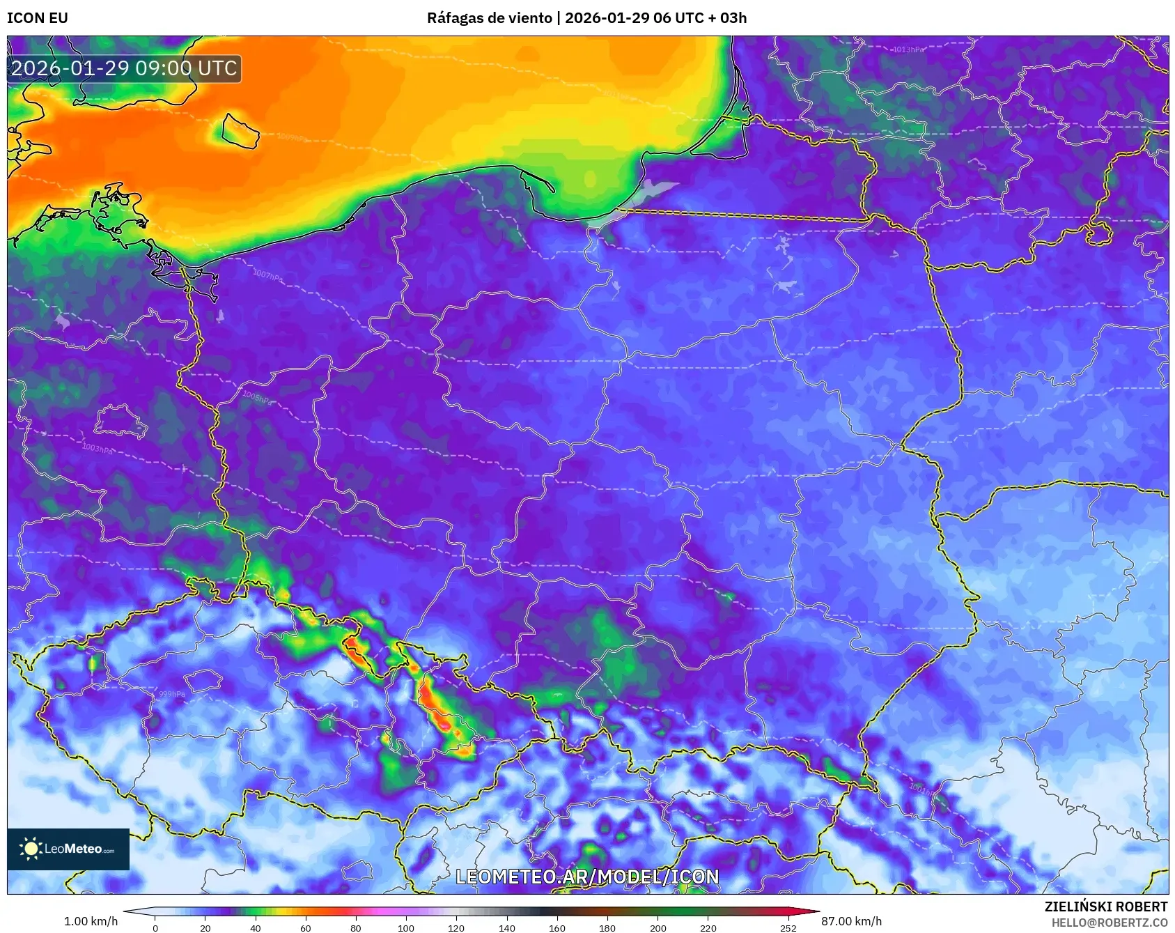 ICON model - Polonia, Ráfagas de viento