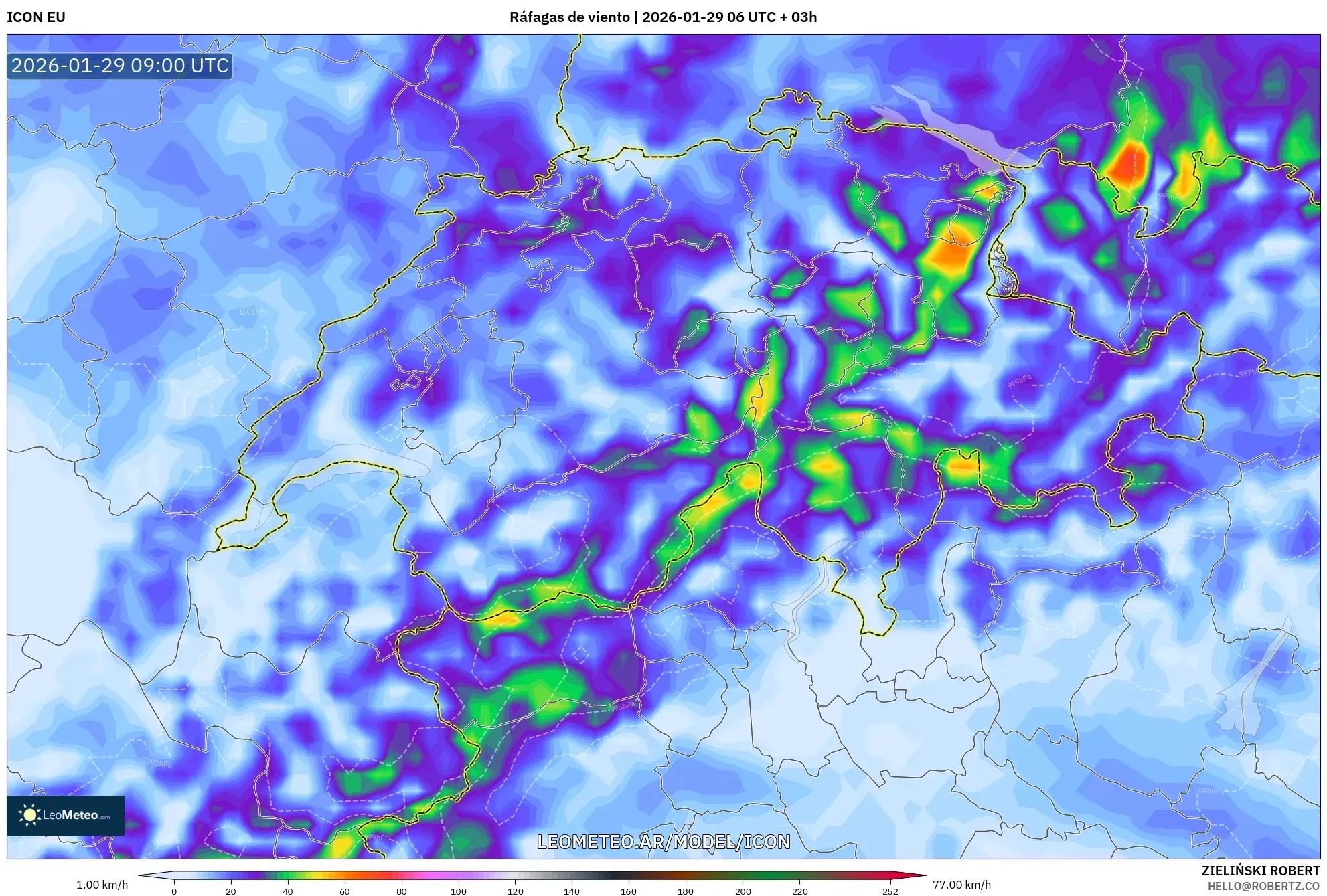 ICON model - Suiza, Ráfagas de viento