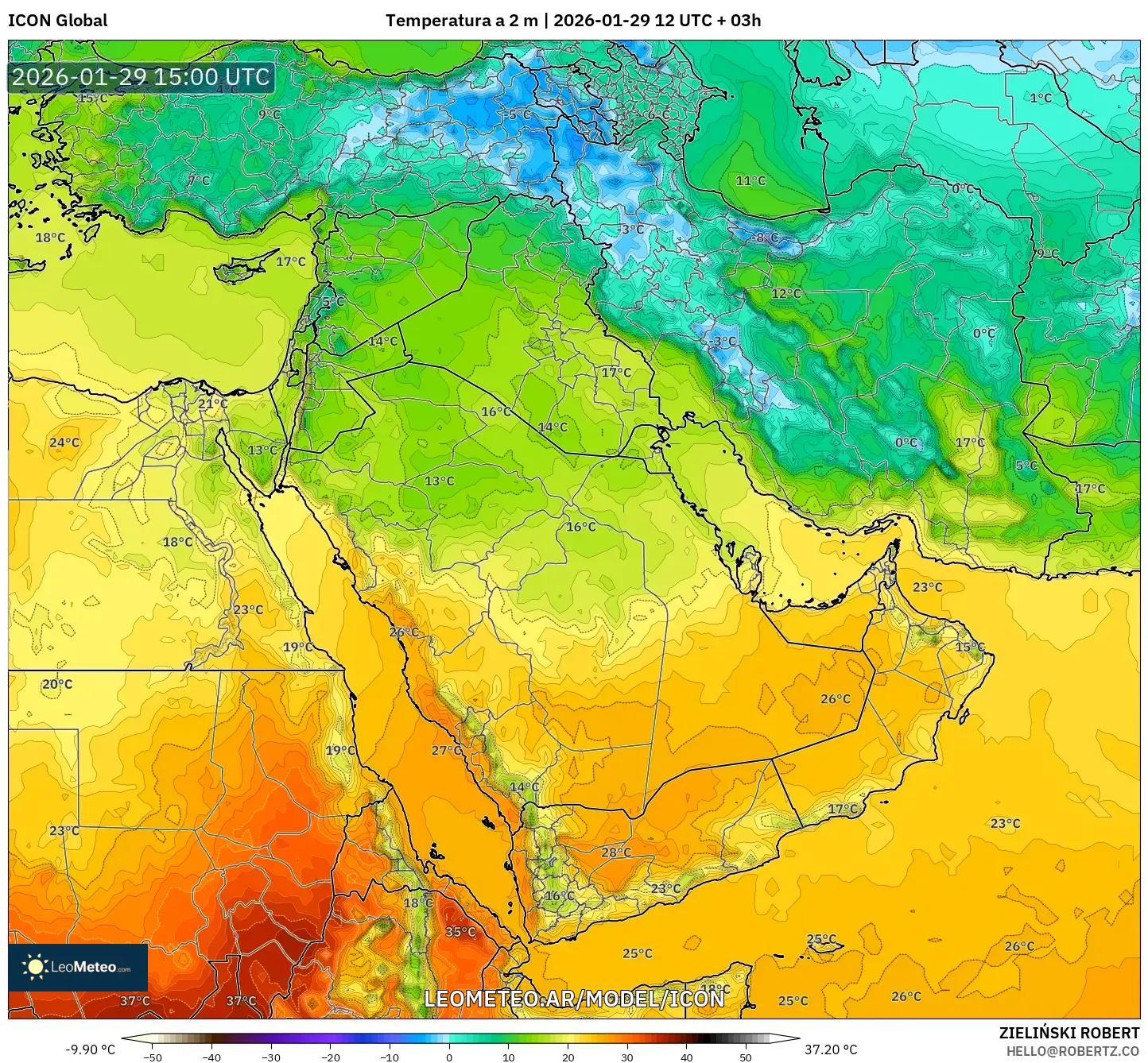 ICON model - Oriente Medio, Temperatura a 2 m