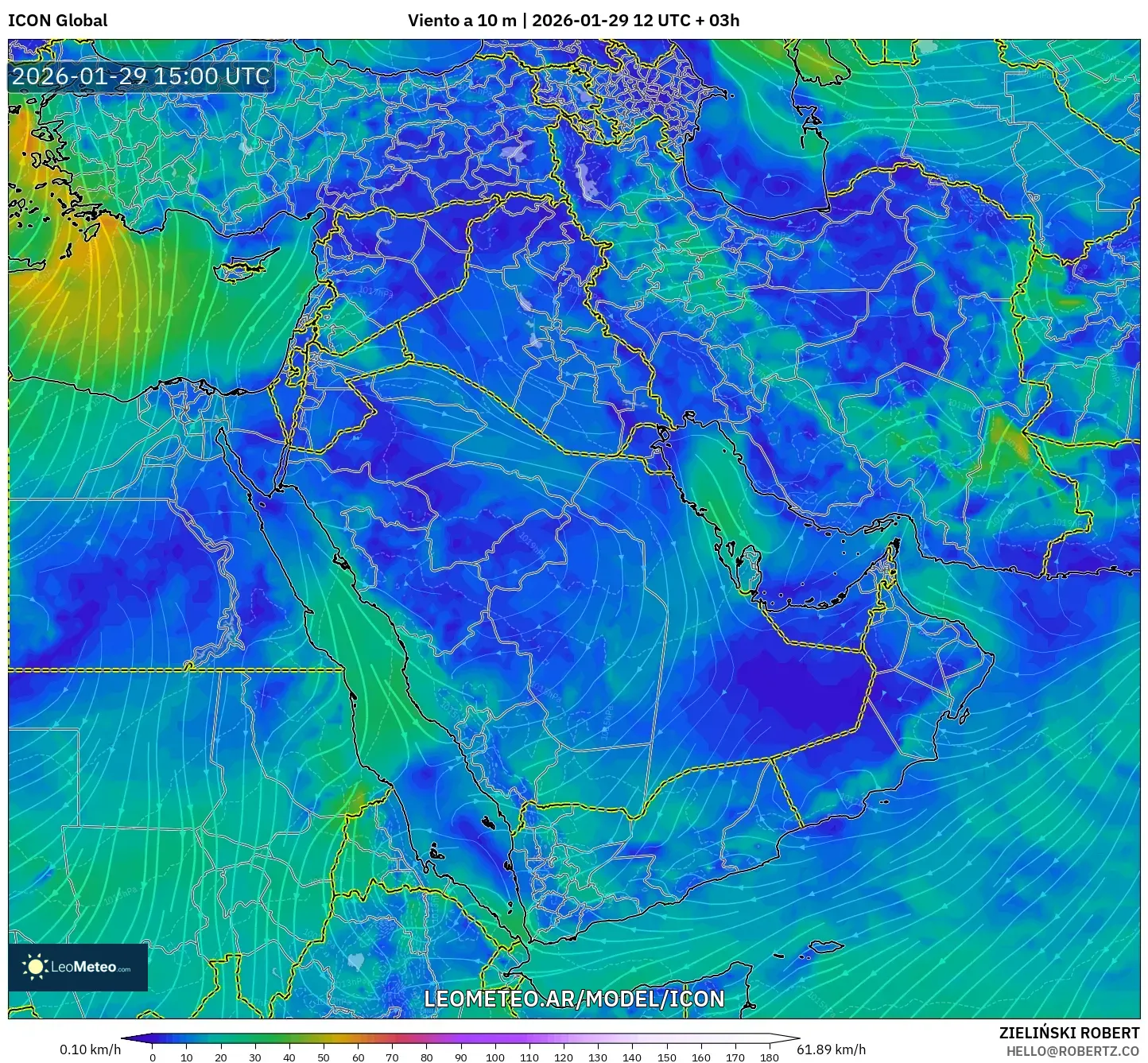 ICON model - Oriente Medio, Viento a 10 m