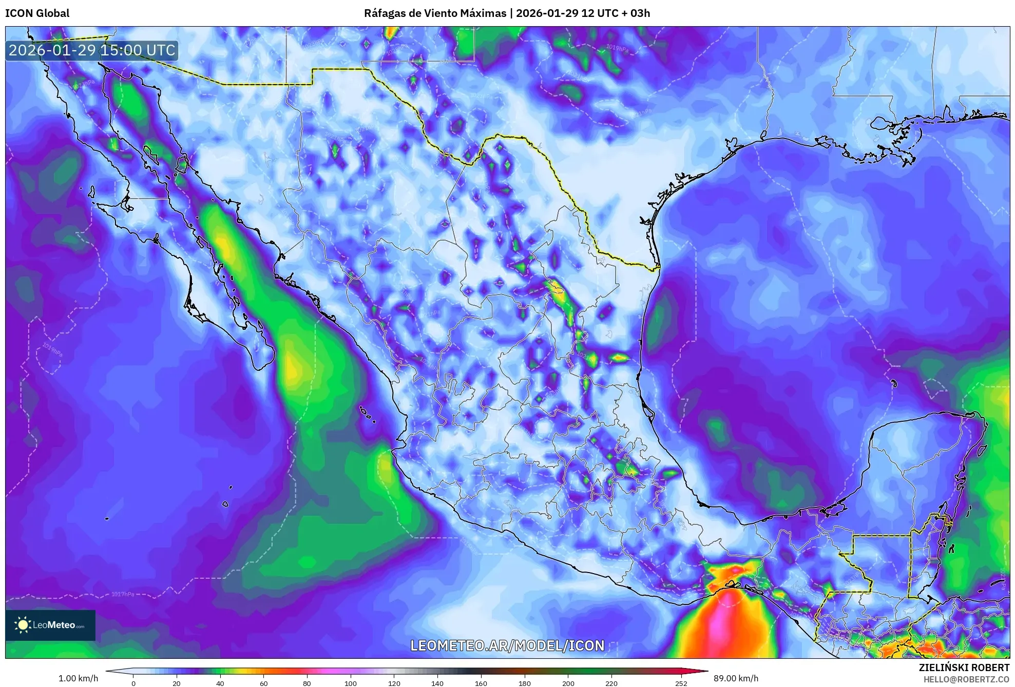 ICON model - México, Ráfagas de Viento Máximas