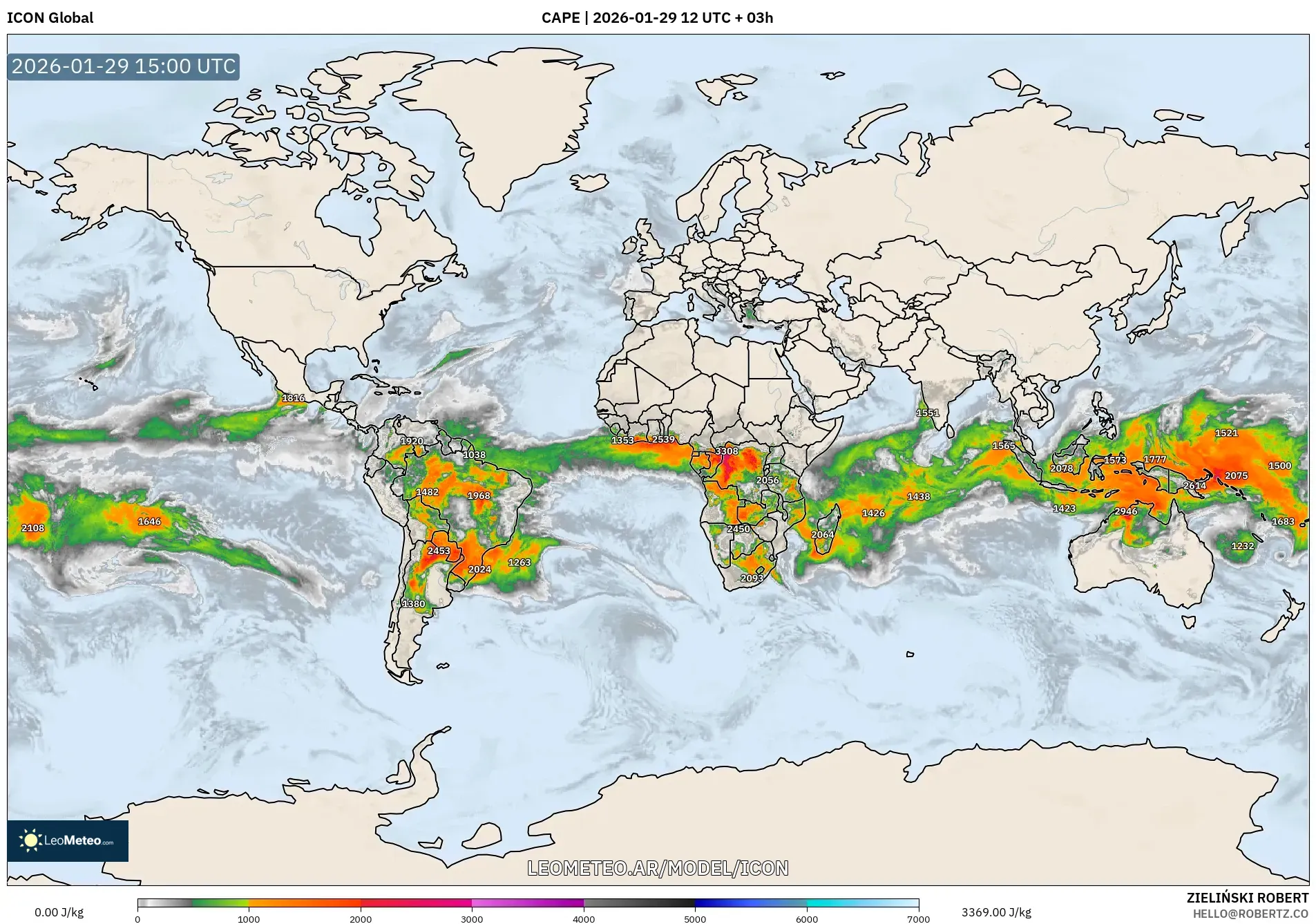 ICON model - Mundo, CAPE