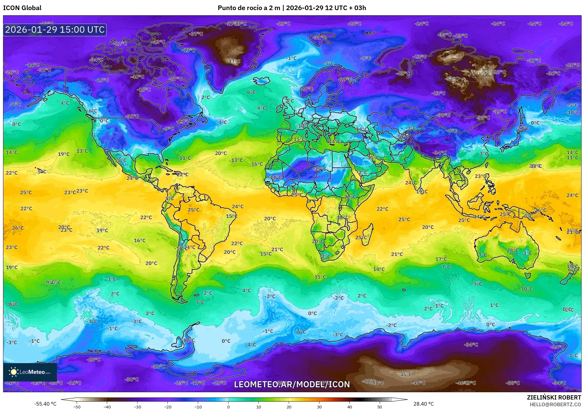 ICON model - Mundo, Punto de rocío a 2 m