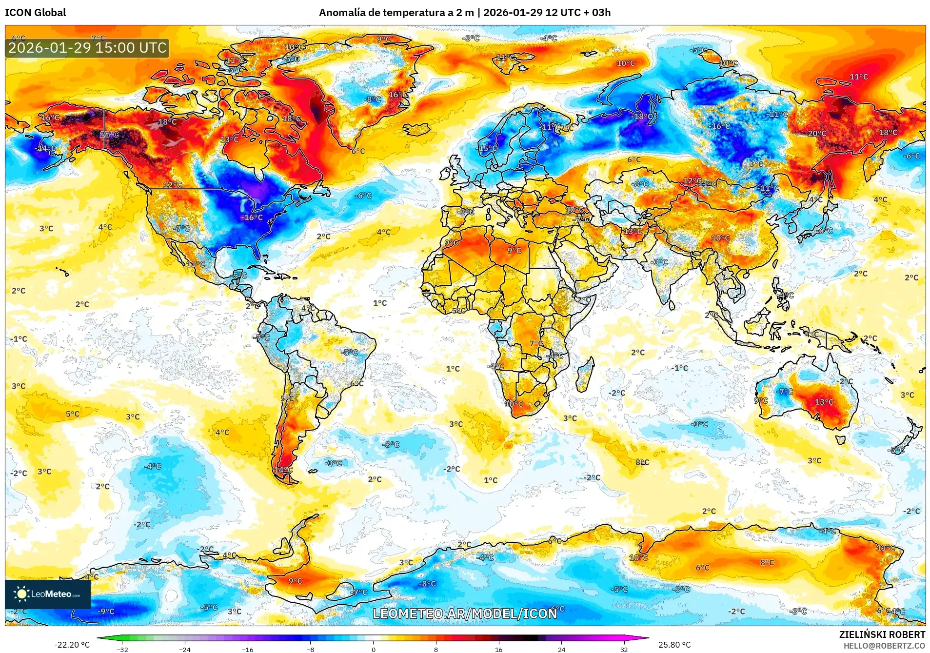 ICON model - Mundo, Anomalía de temperatura a 2 m