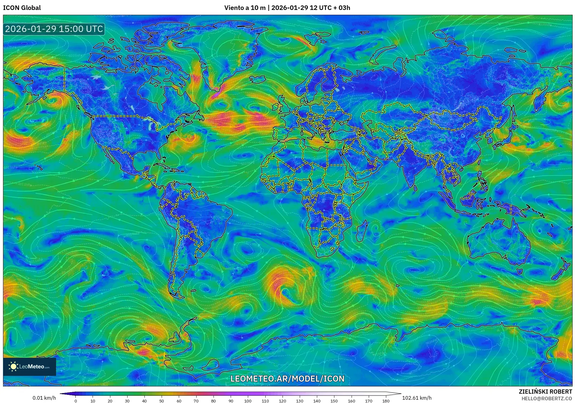 ICON model - Mundo, Viento a 10 m