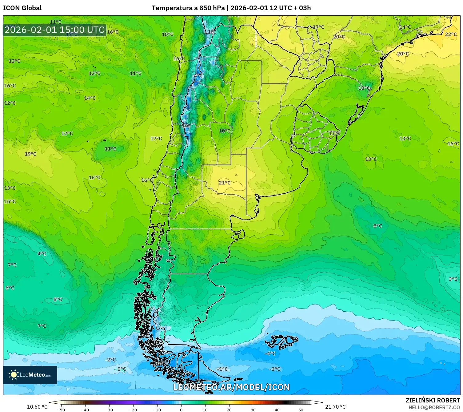 ICON model - Argentina, Temperatura a 850 hPa