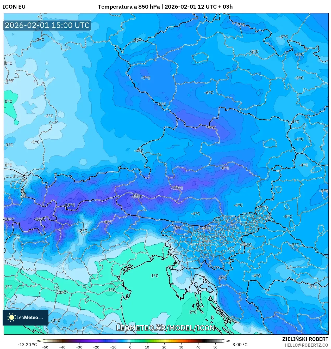 ICON model - Austria, Temperatura a 850 hPa