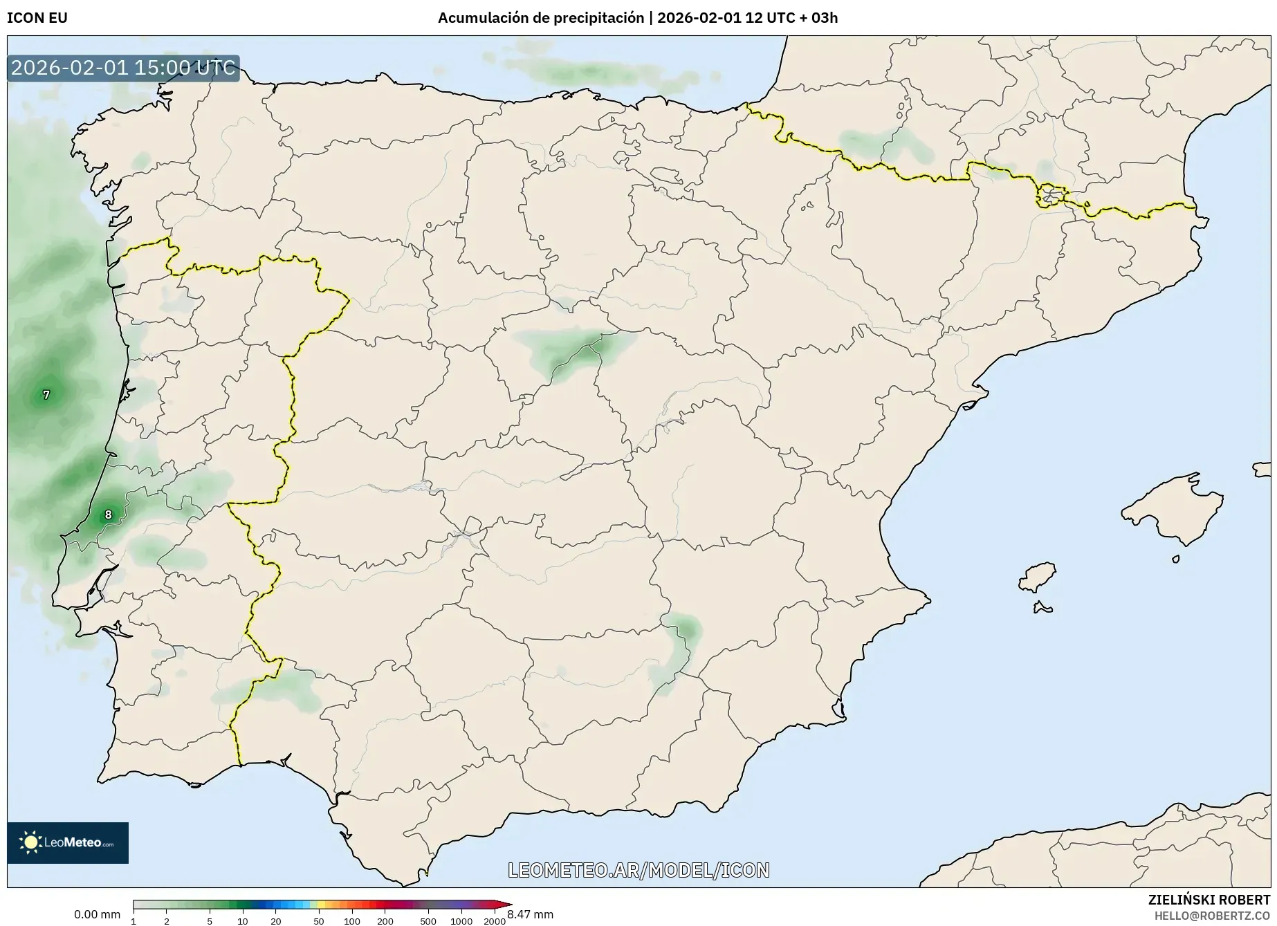 ICON model - España, Acumulación de precipitación