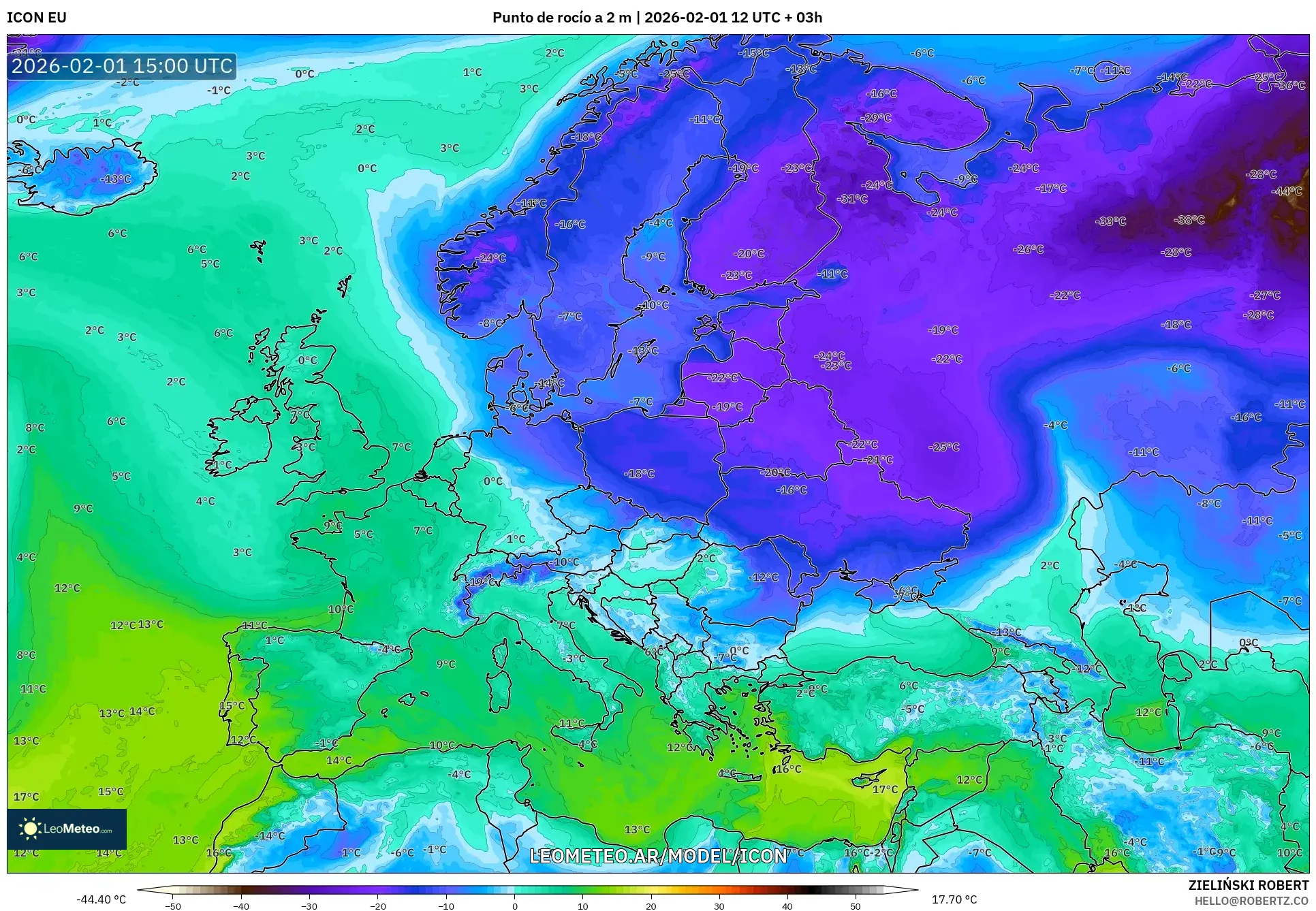 ICON model - Europa, Punto de rocío a 2 m