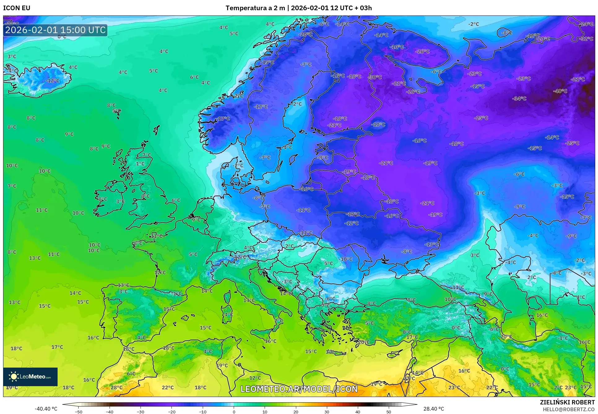 ICON model - Europa, Temperatura a 2 m