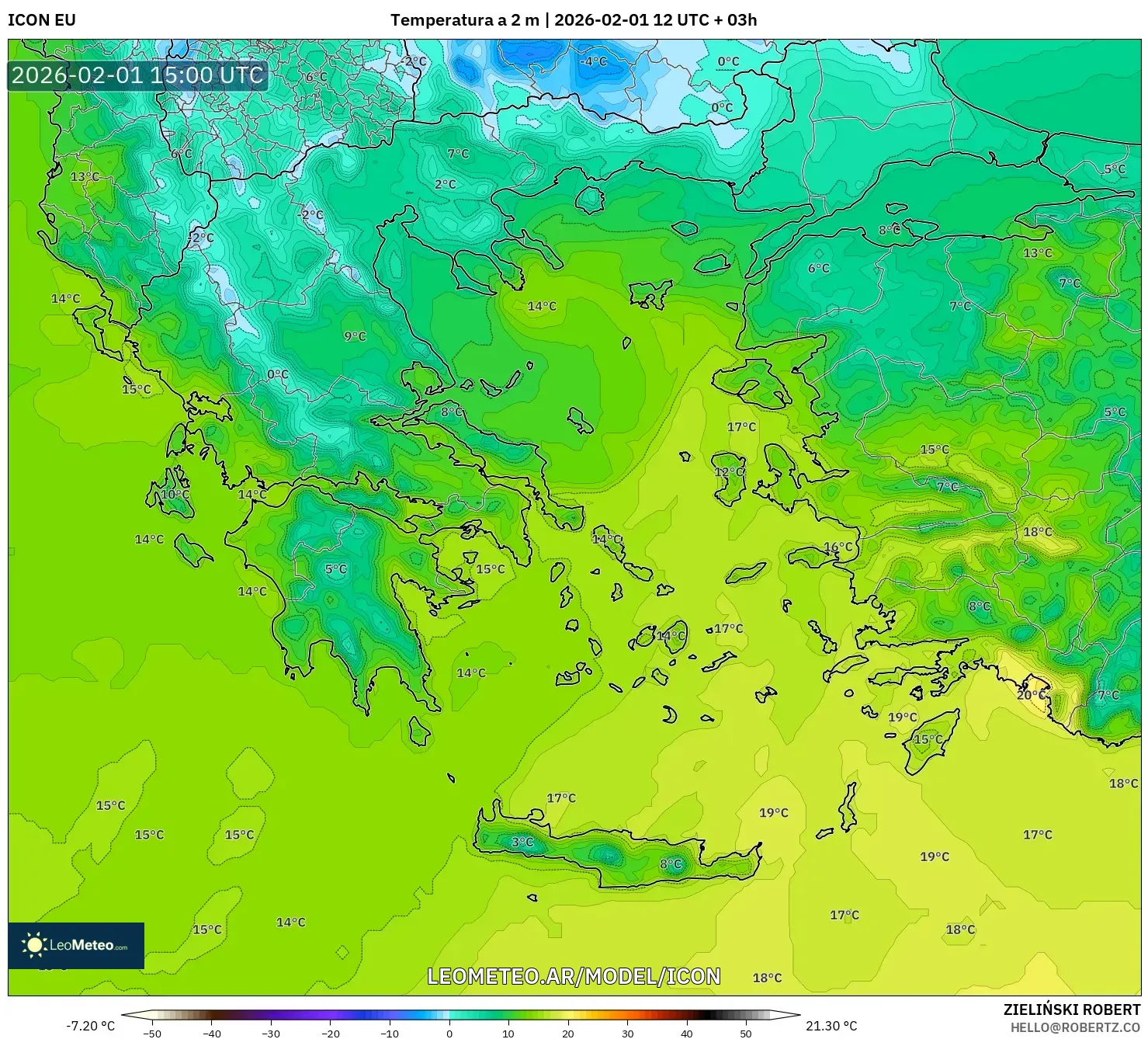 ICON model - Grecia, Temperatura a 2 m