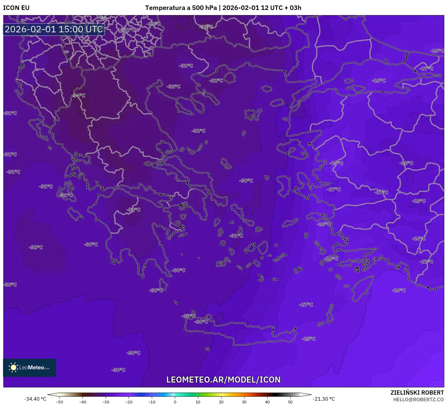 ICON model - Grecia, Temperatura a 500 hPa