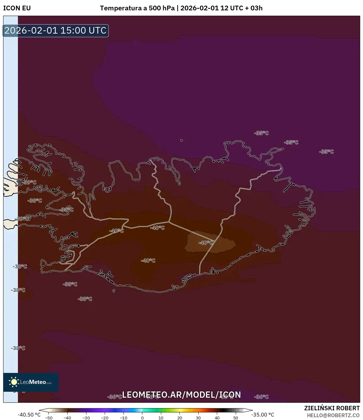ICON model - Islandia, Temperatura a 500 hPa