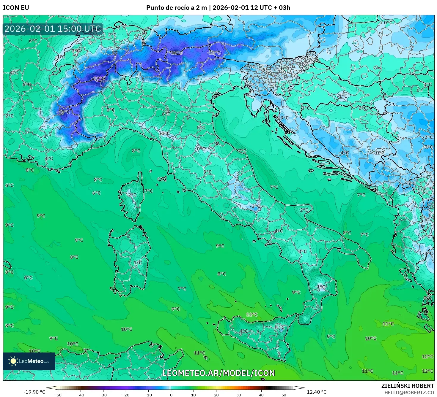 ICON model - Italia, Punto de rocío a 2 m