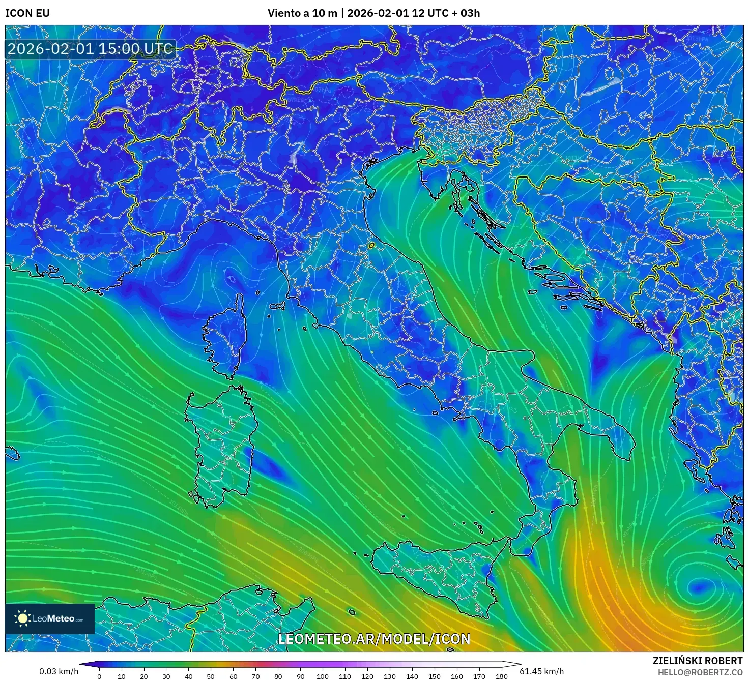 ICON model - Italia, Viento a 10 m