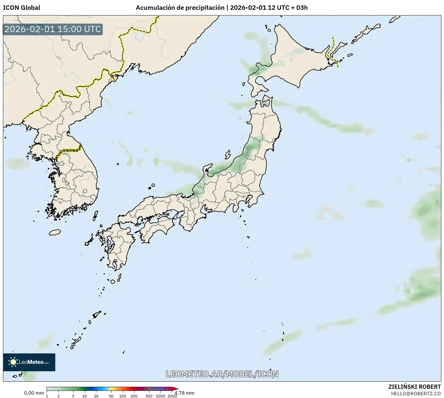 ICON model - Japón, Acumulación de precipitación