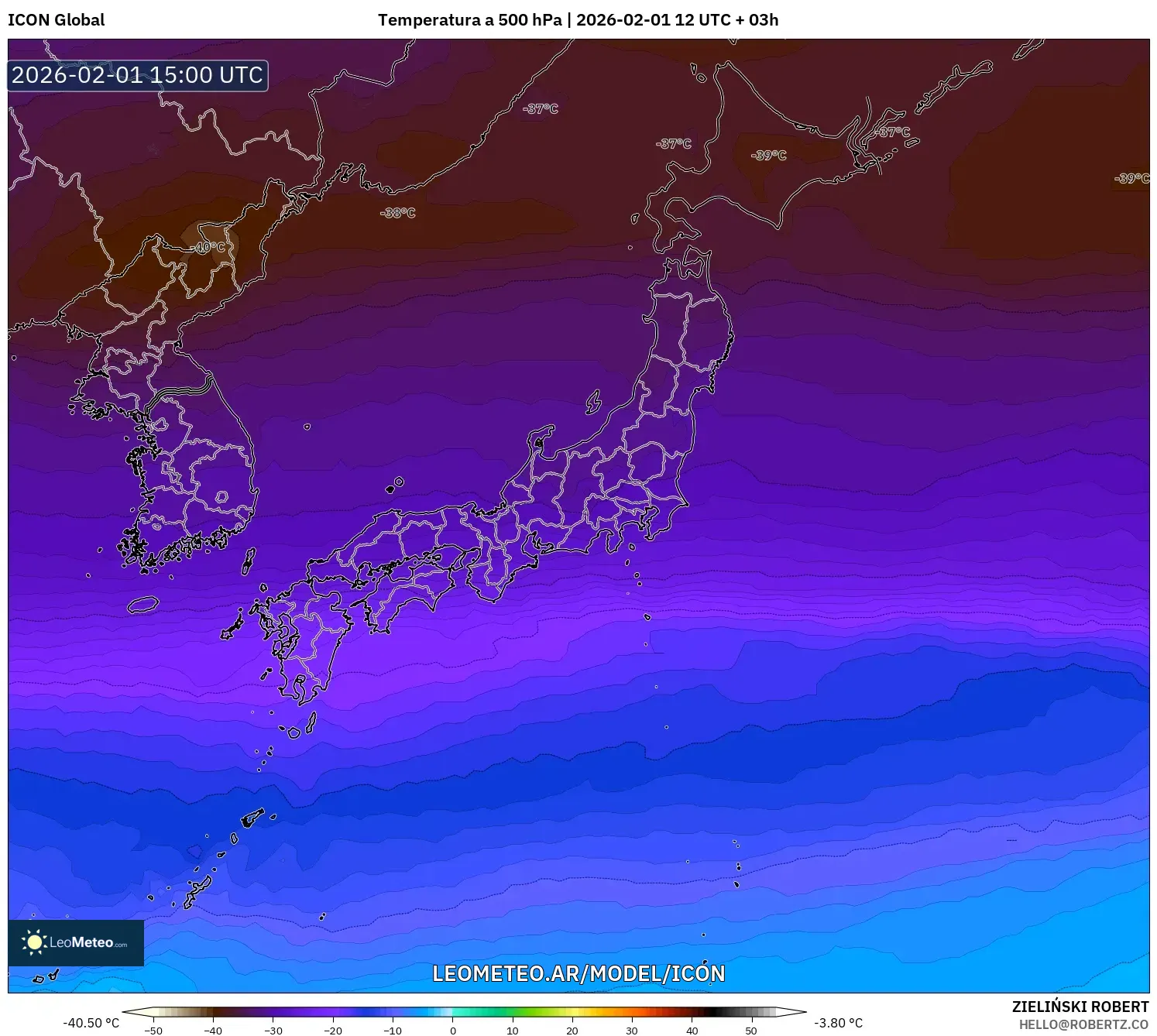 ICON model - Japón, Temperatura a 500 hPa