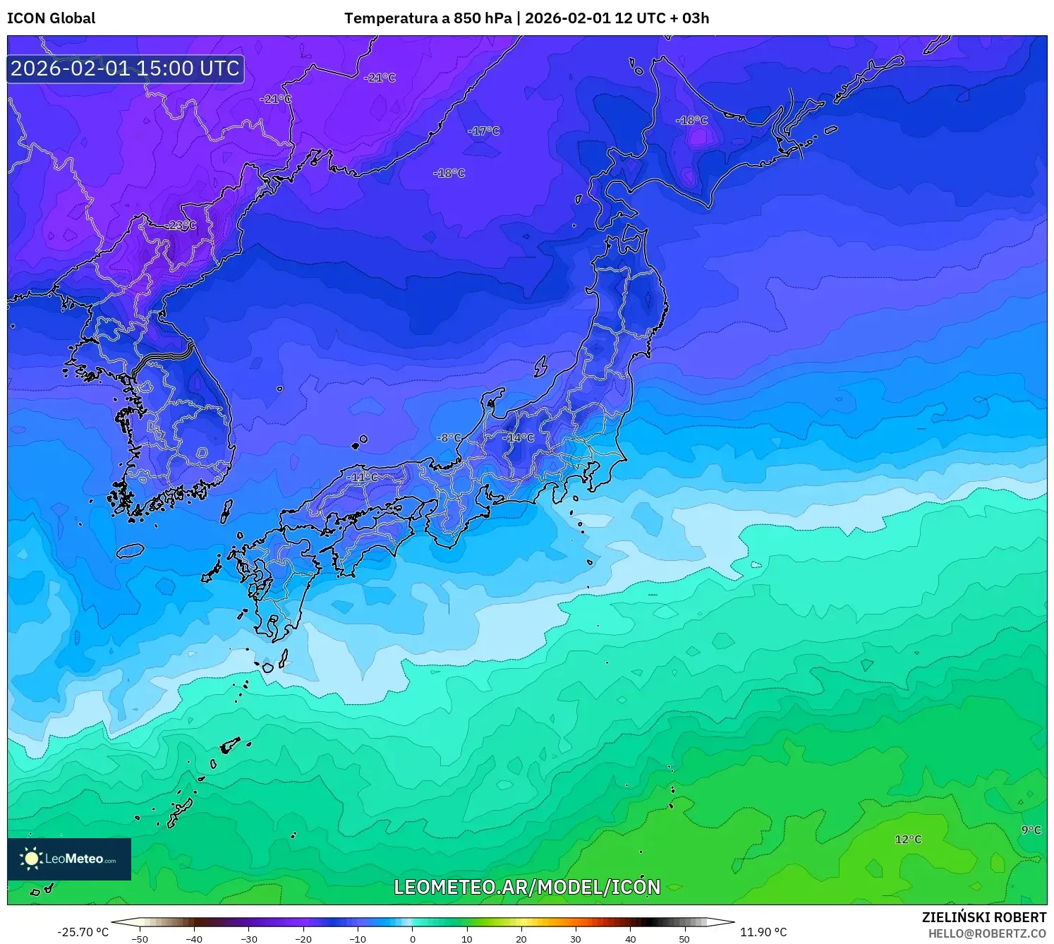 ICON model - Japón, Temperatura a 850 hPa
