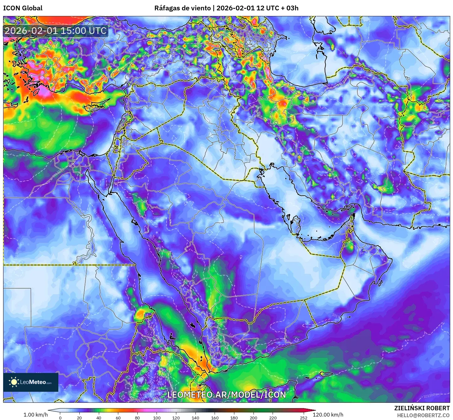 ICON model - Oriente Medio, Ráfagas de viento