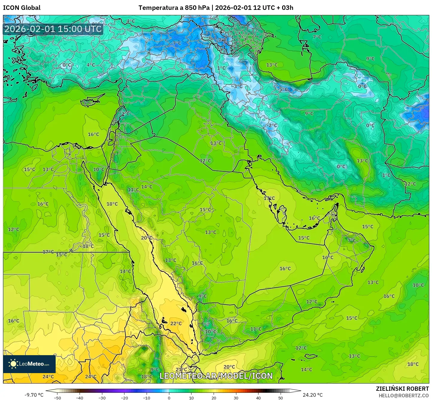 ICON model - Oriente Medio, Temperatura a 850 hPa