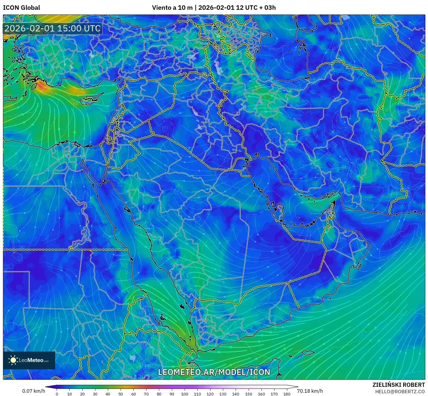 ICON model - Oriente Medio, Viento a 10 m